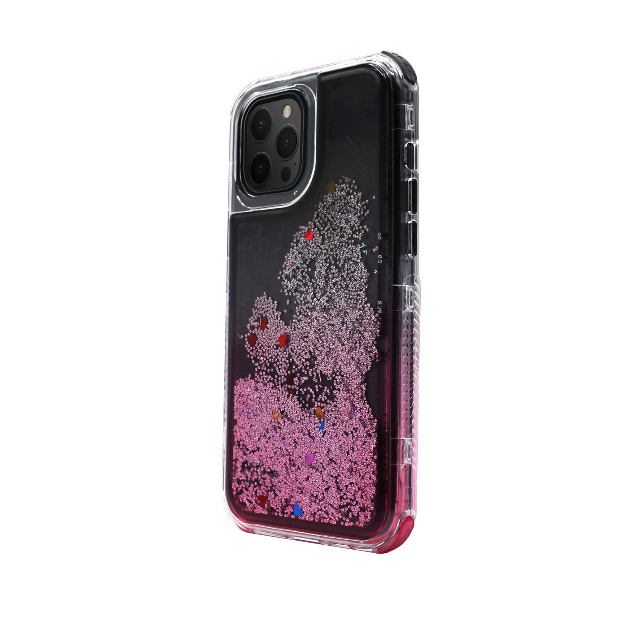 Shockproof iPhone 12 Pro Max Case - Cute 2-Tone Glitter Sand Cover with Full Body Protection, Anti-Scratch & Stylish Design for Apple iPhone 12 Pro Max (Black & Pink) - Perfect for Everyday Use, Travel & Gift Giving