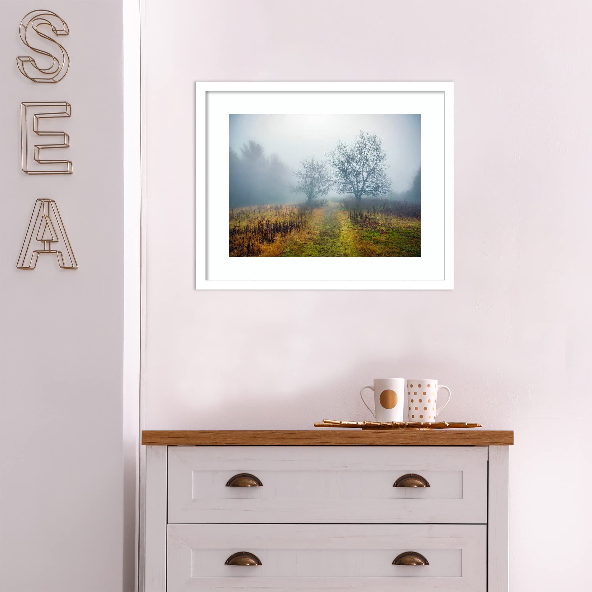 Amanti Art Framed Wall Art Print 17x21 - Magic Meadow Apples Landscape Painting by Kelly Sinclair | Rustic Farmhouse Decor | Small Poster Artwork for Living Room, Bedroom, Bathroom & Kitchen | Perfect for Home, Office & Gift Giving