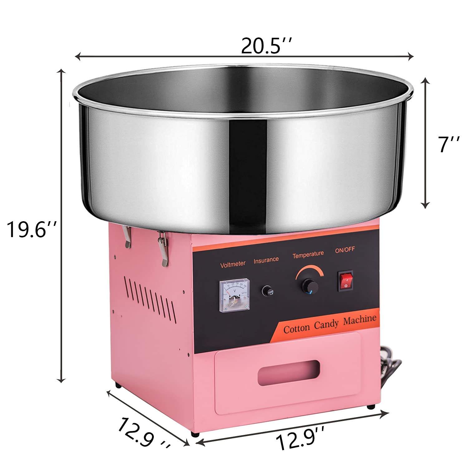 Commercial Cotton Candy Machine Electric Candy Floss Maker - 110V Pink Party Cotton Candy Maker for Birthdays, Carnivals, Fairs & Events | Perfect for Home, School, Business & Outdoor Use (Pink, No Wheels)