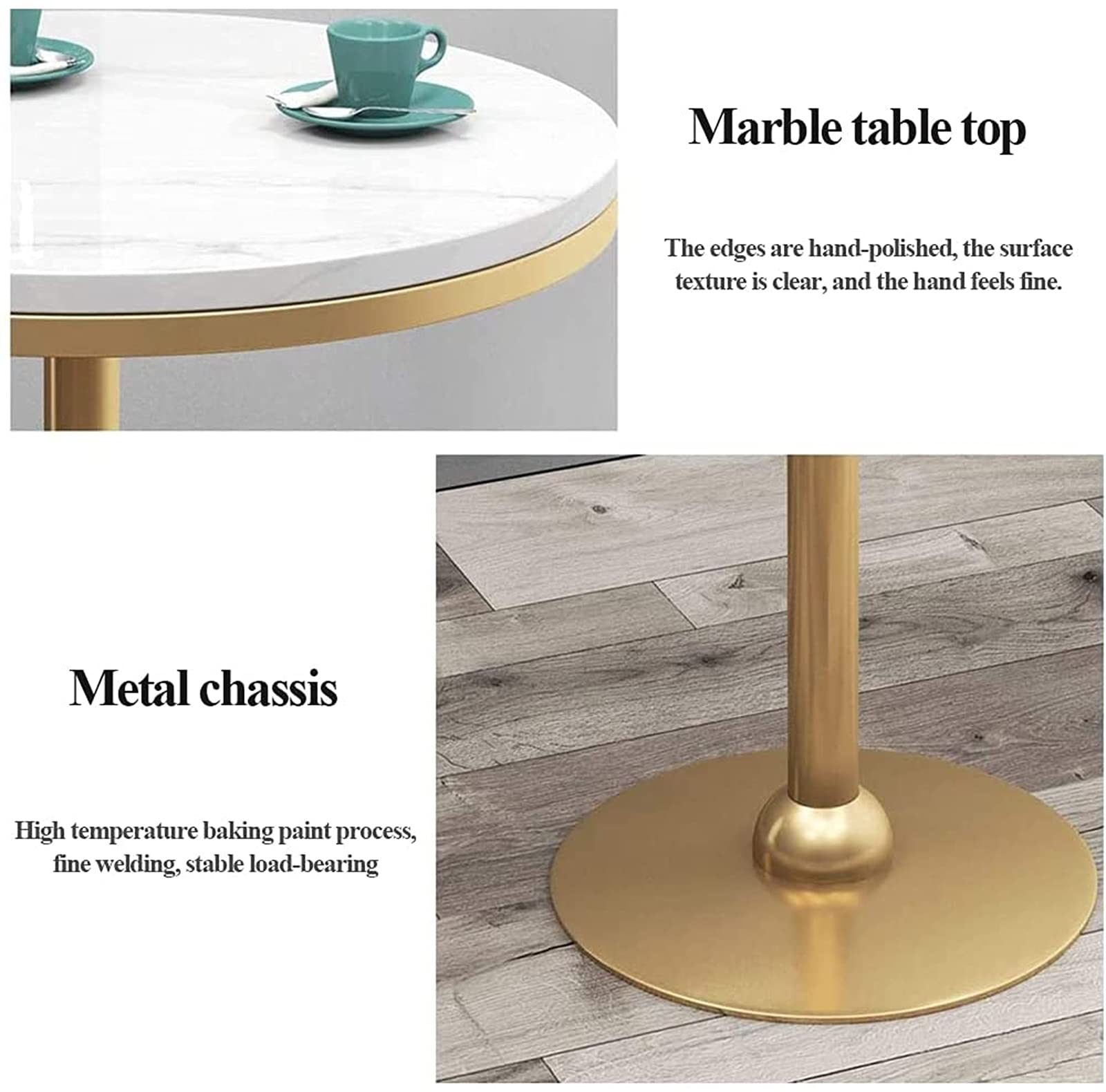 Golden Marble Top Bar Table - Modern Round Cocktail Table with Sturdy Metal Base, Easy Assembly High Bar Counter for Living Room, Kitchen Island or Home Bar Decor