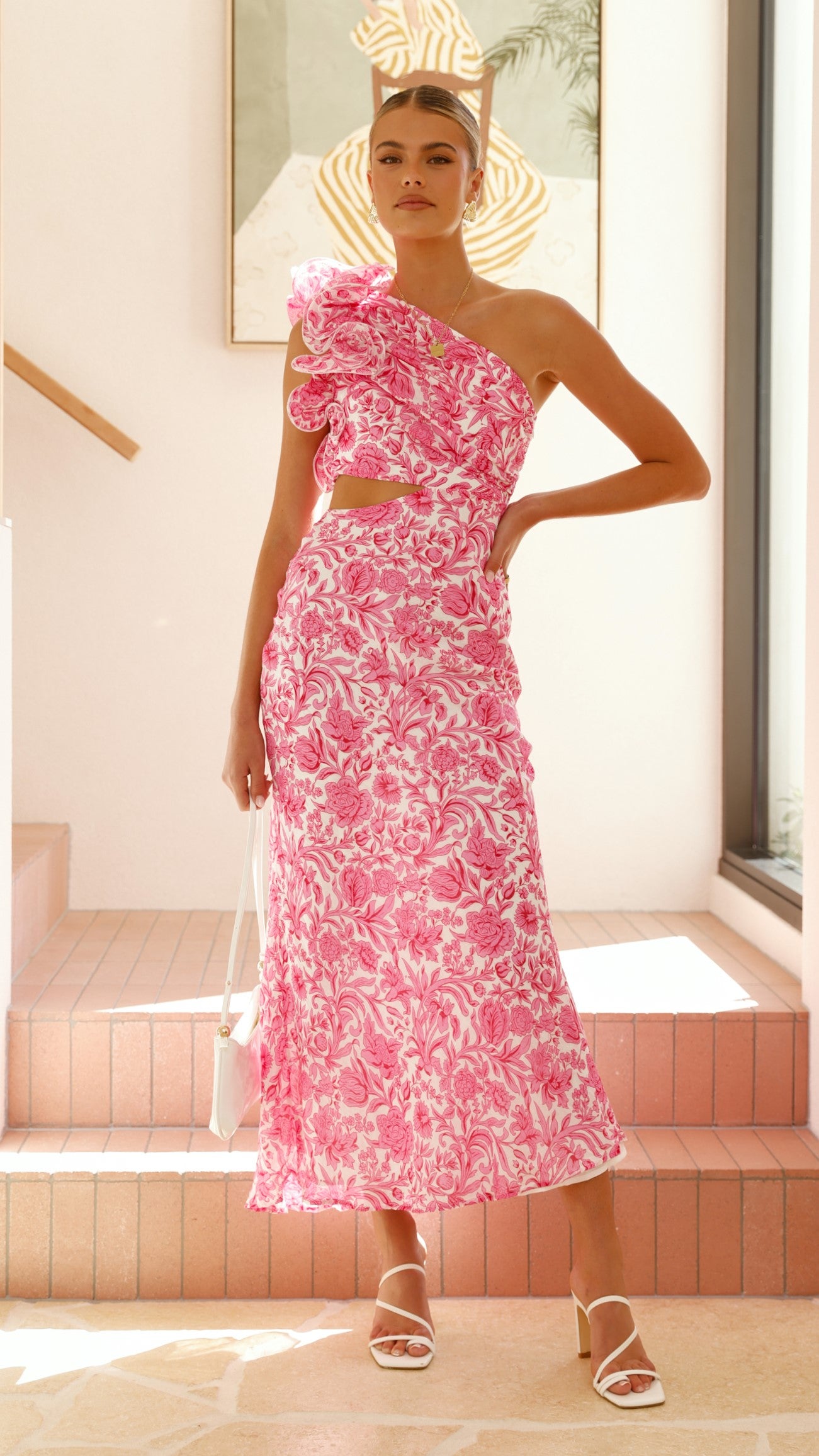 Amina Maxi Dress - Pink Floral Print Long Summer Dress for Women, Beach Wedding Party Vacation Outfit