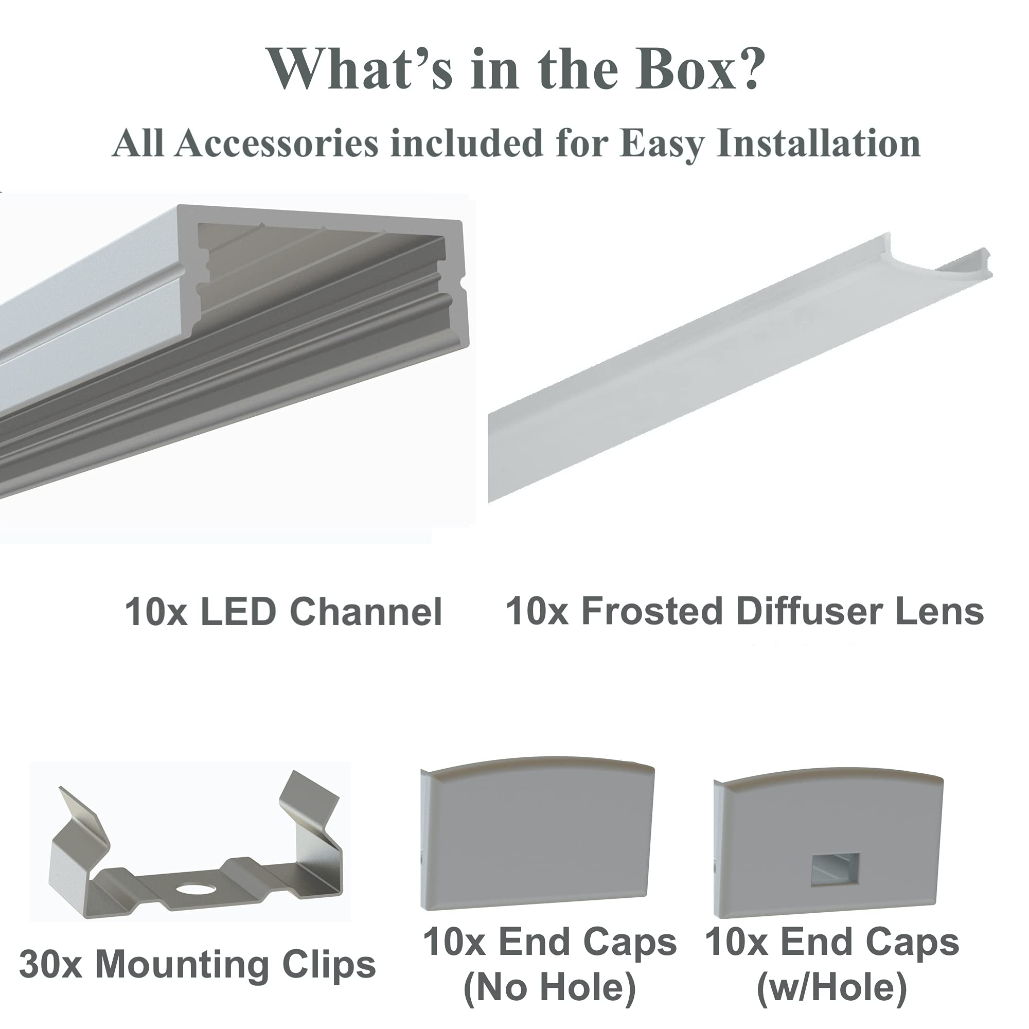 10-Pack 8ft (2.4Meter) LED Aluminum Channels with Frosted Diffuser - 1955 Series Extrusion for 20mm LED Strip Lights | Mounting Accessories Included | Perfect for Home, Office & Commercial Lighting Projects
