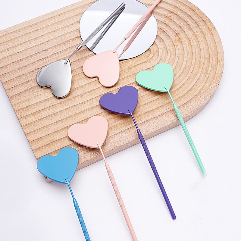 Professional Heart-Shaped Stainless Steel Lash Extension Mirror with Long Handle & Tape - Perfect for Eyelash Artists & DIY Lash Application (Mint Green) | Salon & Home Use Beauty Tool