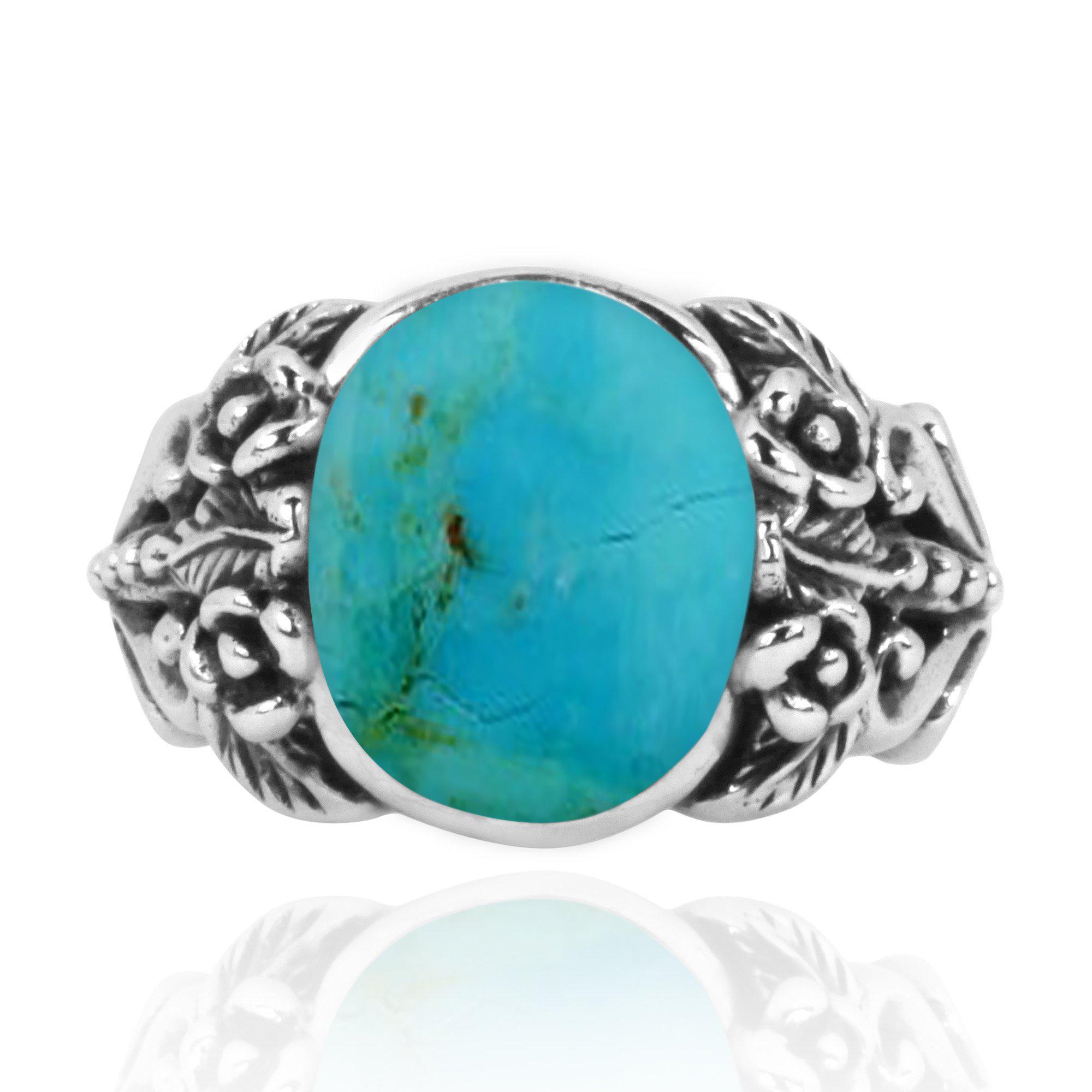 Handmade Compressed Turquoise Oxidized Silver Statement Ring for Women - Boho Chic Jewelry Gift for Birthday, Anniversary & Special Occasions