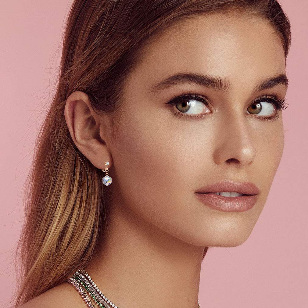 Austrian Crystal Drop Clip-On Earrings for Women - 14K Rose Gold Plated Hypoallergenic Non-Pierced Dangle Earrings | Perfect for Weddings, Parties & Special Occasions