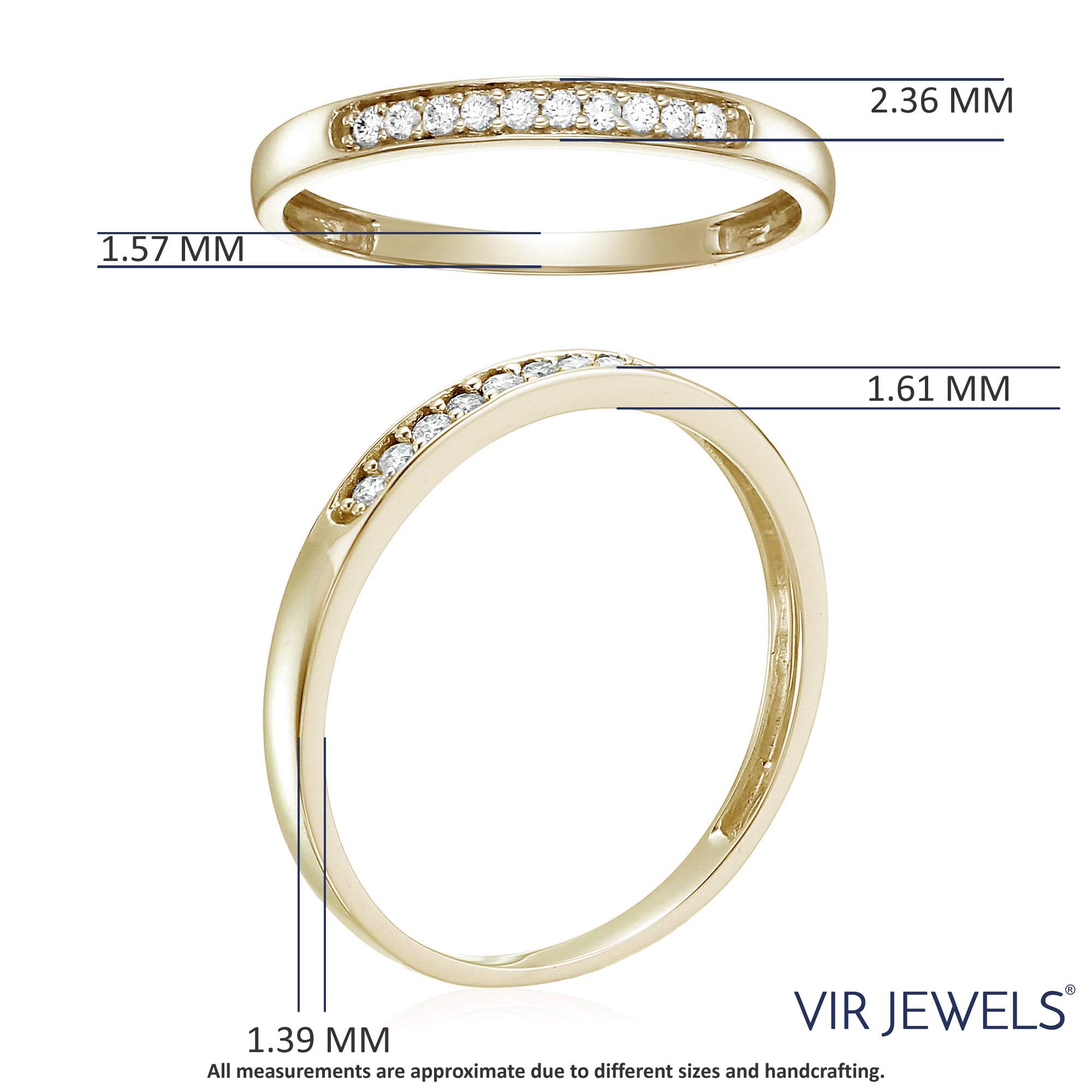1/10 CTTW Diamond Wedding Band for Women - 10K Yellow Gold Engagement Ring with 10 Prong Set Stones (Size 4.5-10) - Perfect for Anniversary Gifts & Bridal Jewelry