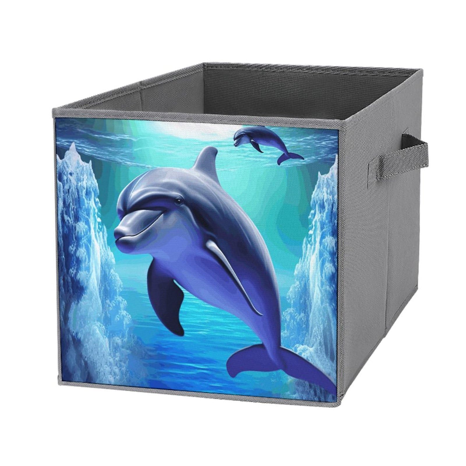 Foldable Storage Bins with Handles - Large Capacity Dolphin Printed Organizer for Playroom, Office & Home