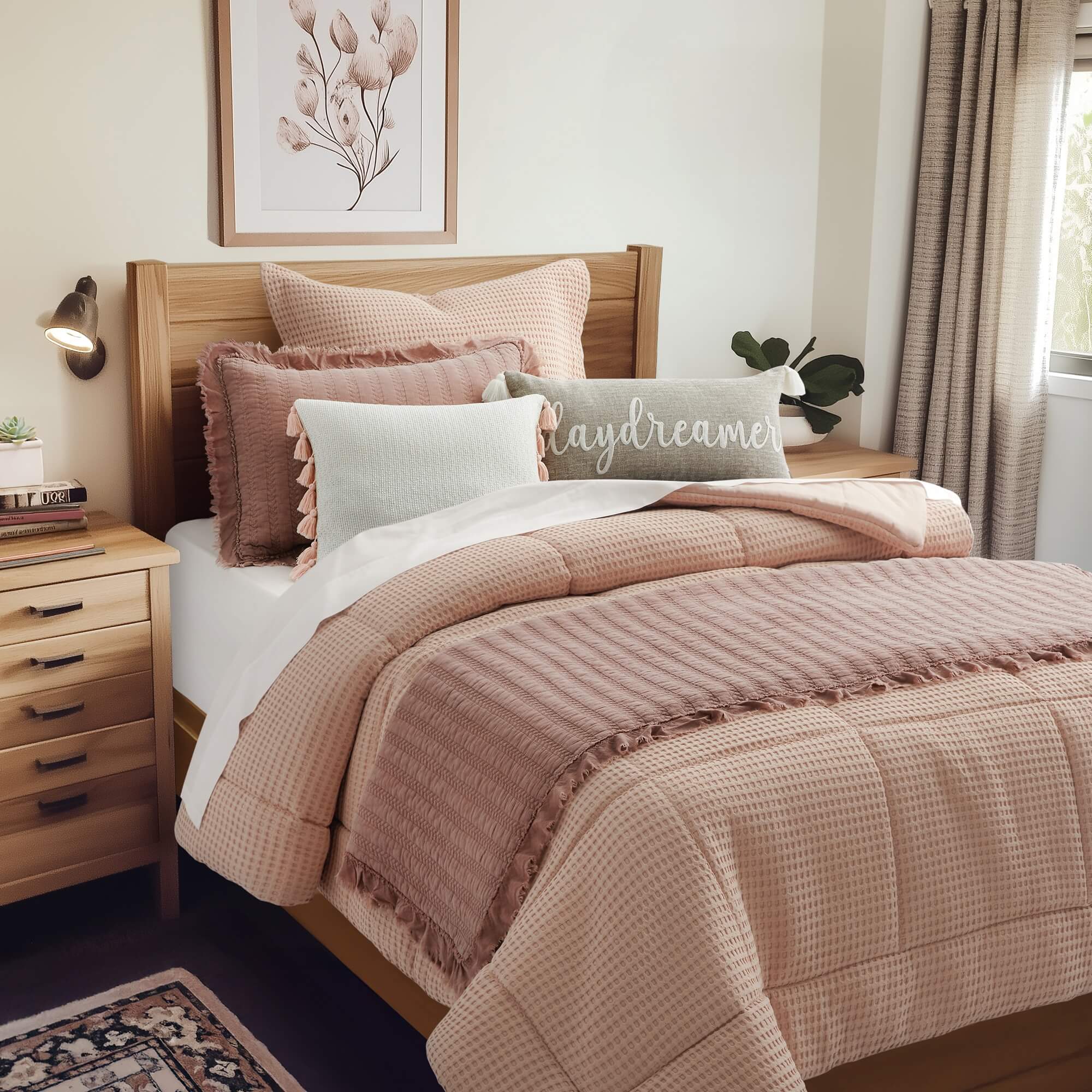 Wilhemina Dusty Rose Dorm Quilt Set - Twin Size Bedding for College Students, Soft Microfiber Comforter with Matching Pillowcases, Perfect for Dorm Rooms & Teen Bedrooms