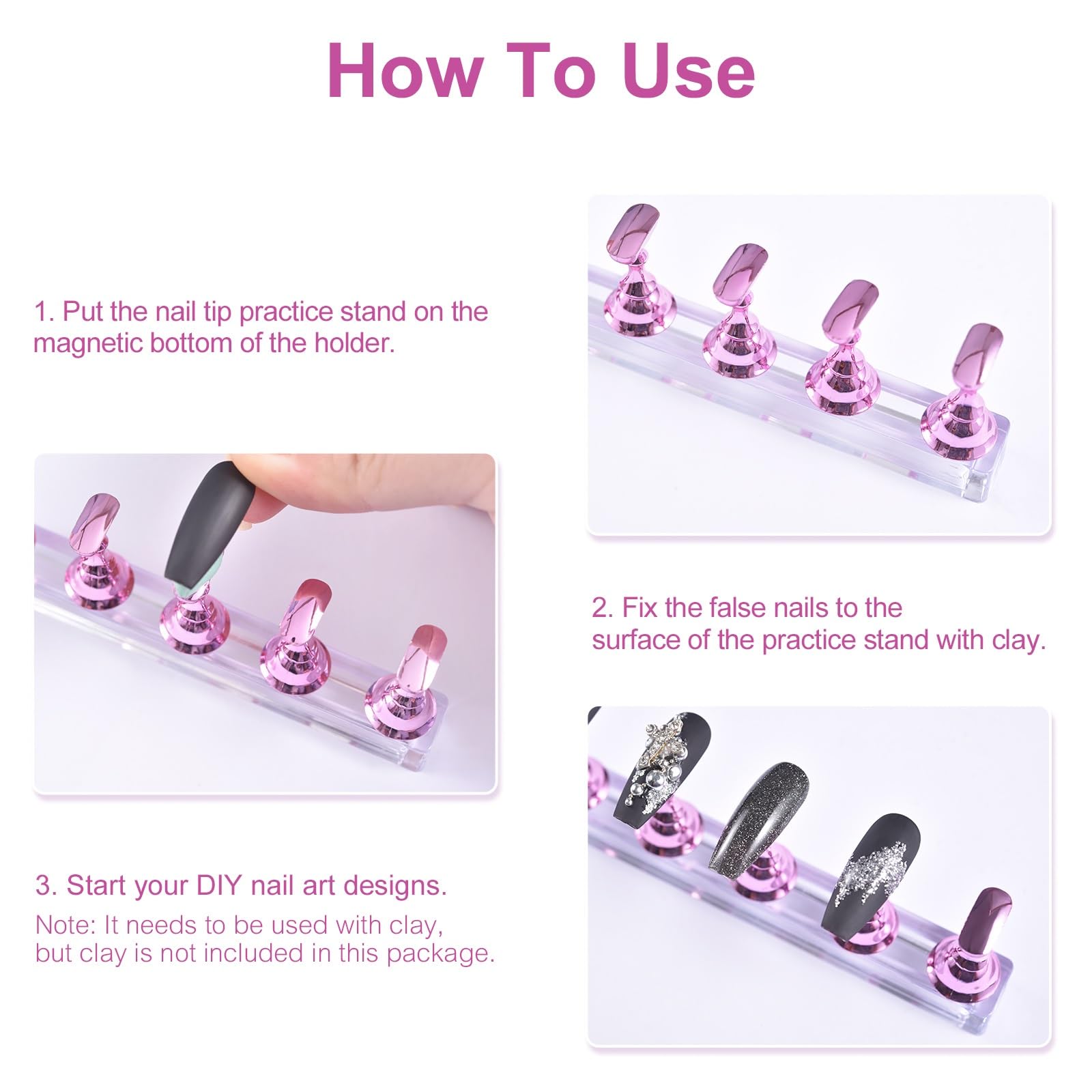 2 Pack Magnetic Nail Stand for Press On Nails - Fake Nail Tips Holder for Nail Art Practice, DIY Display & Salon Use - Purple Nail Stand for Home, Travel & Professional Nail Artists