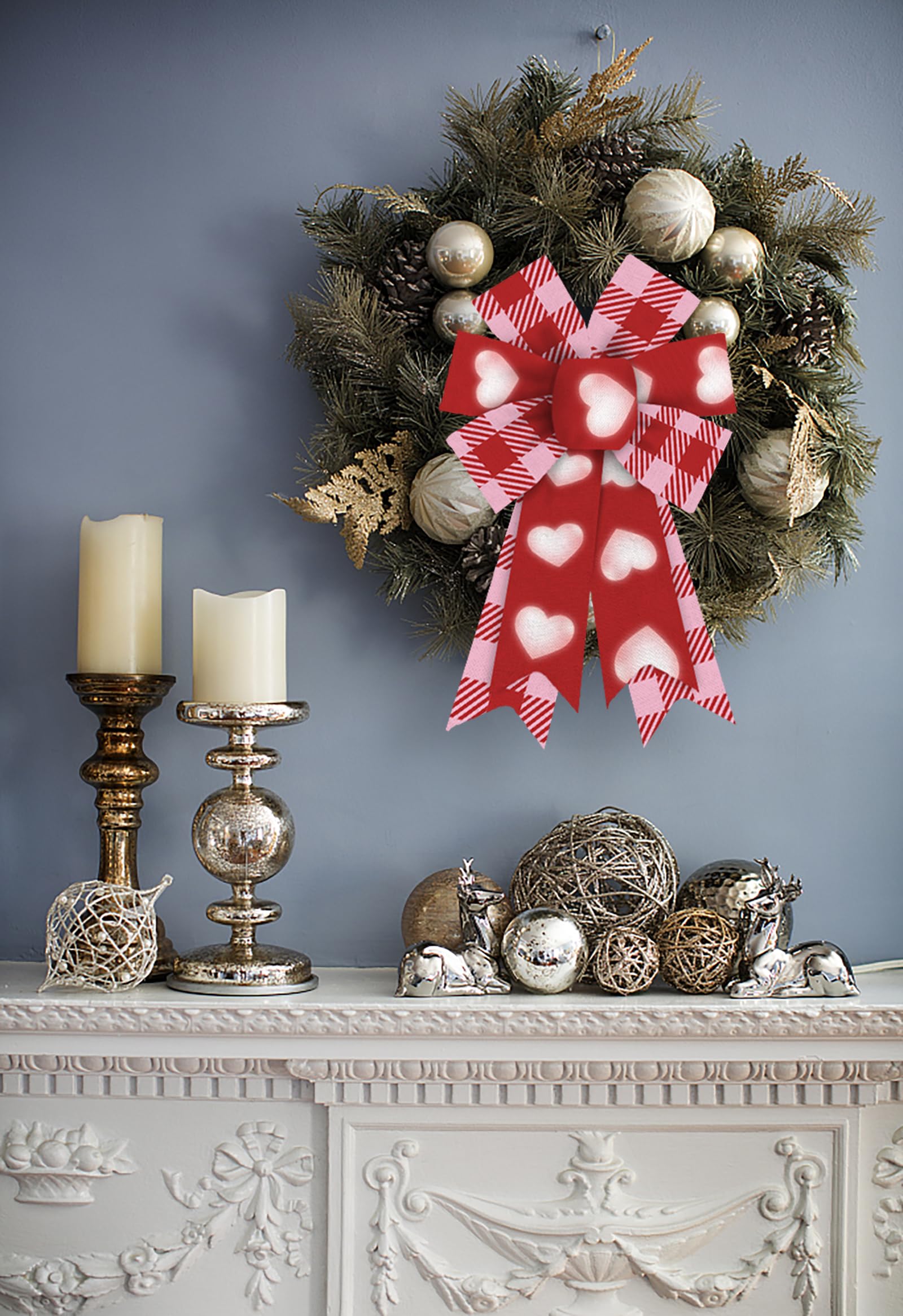 2 Pack Valentine's Day Wreath Bows - Red Buffalo Plaid Heart Decorations for Front Door, Farmhouse Tree, Wedding & Holiday Decor | Perfect for Valentine's Wreaths, DIY Crafts, and Seasonal Home Decor