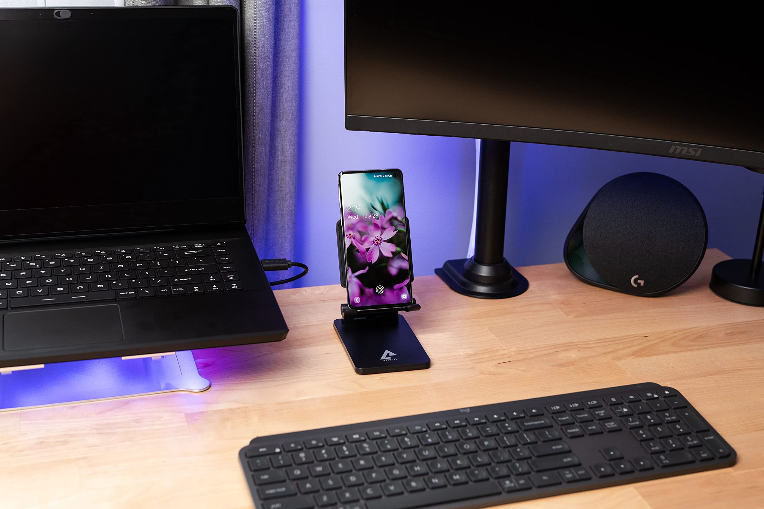 Foldable Phone Stand for Desk - Universal Holder Compatible with All Smartphones, Tablets & Nintendo Switch | Black Single Bar Design | Perfect for Office, Kitchen & Gaming Setup | Great Gift Idea for Tech Lovers