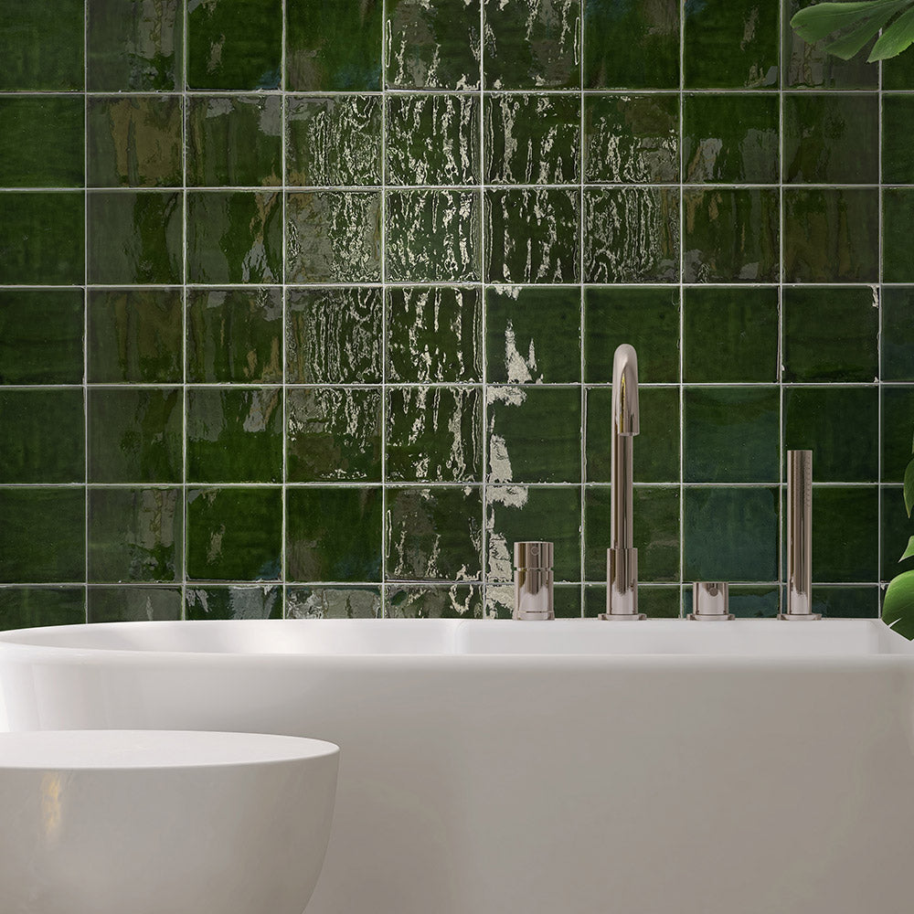 Premium Barcelona Urano Green 130x130 Glossy Ceramic Square Tile - Perfect for Kitchen Backsplash, Bathroom Walls & Modern Interior Design