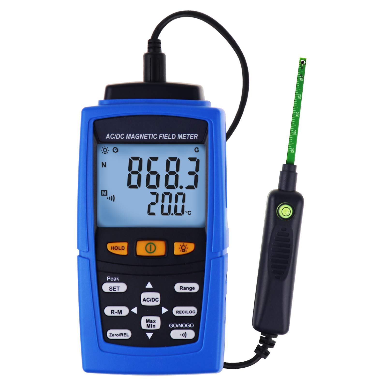 AC/DC Gaussmeter - Digital Magnetic Field Strength Meter with 3000mT (30000 Gauss) Range, N/S Polarity Detection & Auto/Manual Data Recording - Ideal for Industrial Testing, Laboratory Research and Permanent Magnet Analysis