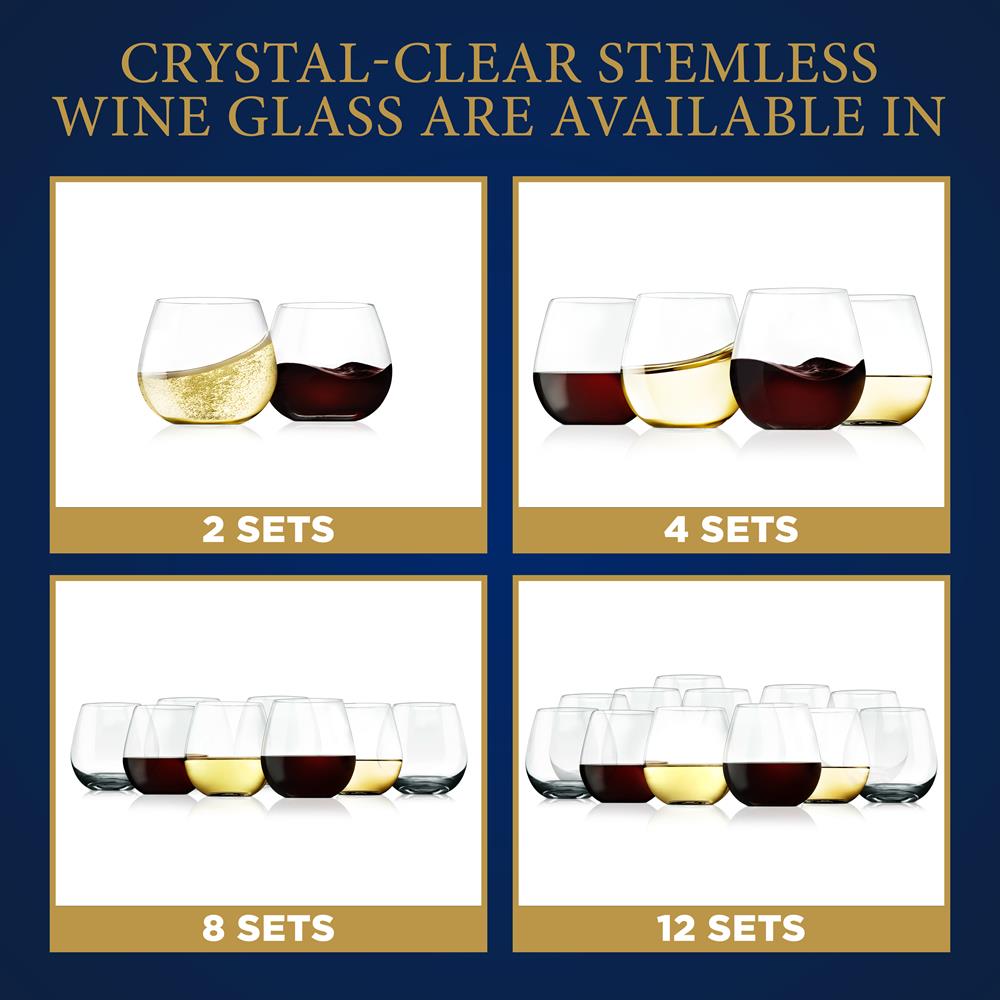 Premium Crystal Clear Stemless Wine Glasses Set of 4 - Shatterproof BPA-Free Lead-Free Glassware for Red Wine, White Wine, Cocktails - Perfect for Parties, Weddings, Home Bar & Outdoor Entertaining