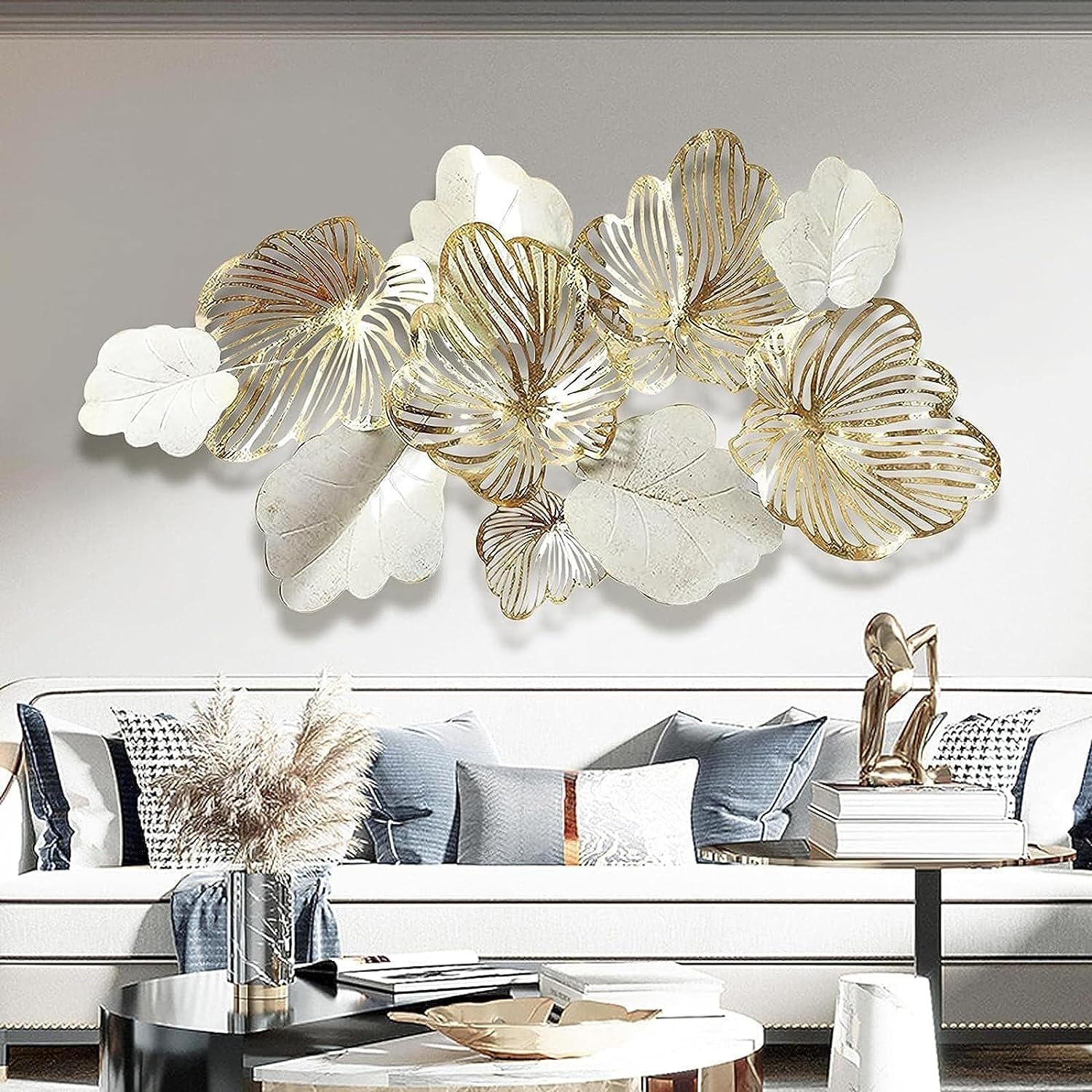 3D Metal Wall Art Decor - Modern Gold Flower Blooming Wall Sculpture for Living Room, Bedroom, Kitchen | Luxury Home Decor & Unique Gift Idea | 52