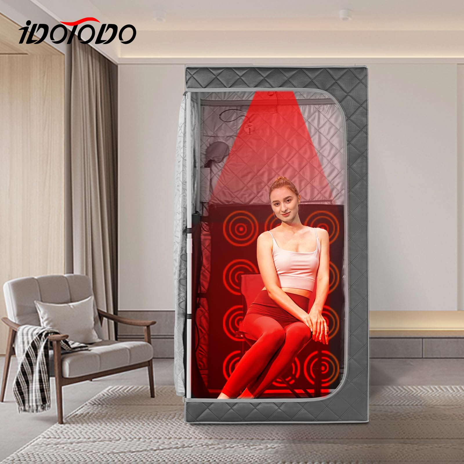 Full Size Portable Infrared Sauna for Home - Personal Spa Tent with Remote Control, Heating Foot Pad & Foldable Chair (Grey, 33.8