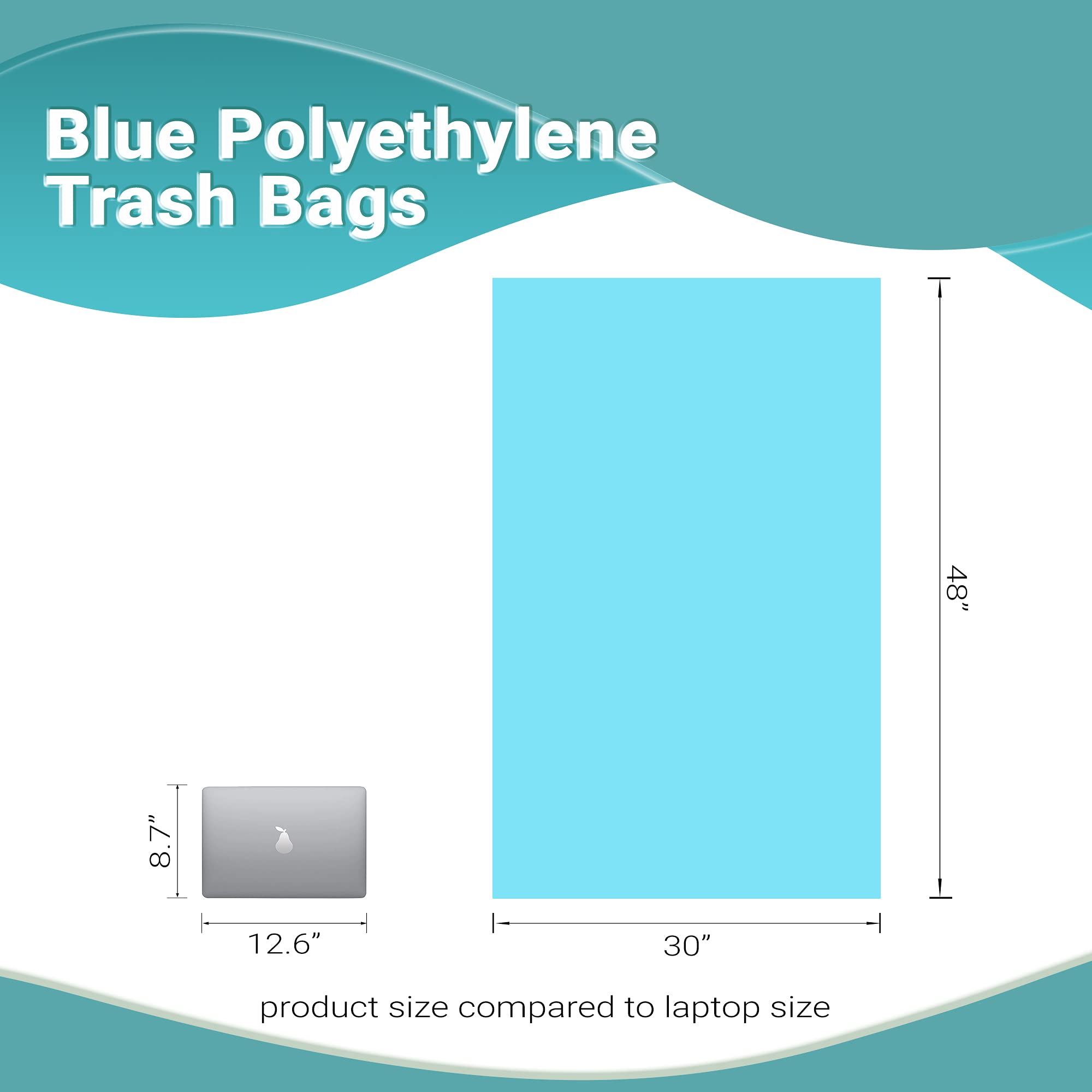 APQ Blue Heavy Duty Trash Bags 30x48 Inches - 250 Pack Thick 21 Micron Polyethylene Garbage Bags | 100 Gallon Recyclable Trash Can Liners for Office, School, Kitchen & Outdoor Use | Extra Strong Leak Proof Waste Disposal Bags for Commercial & Home Cleaning