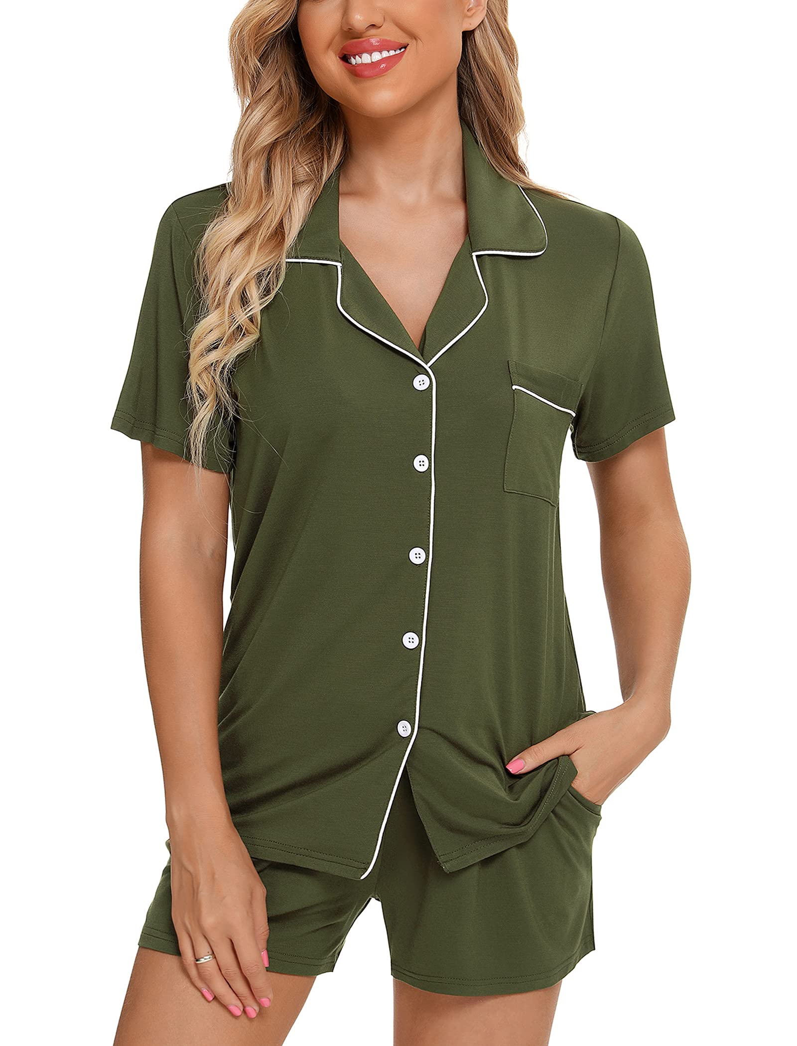 Leikar Women's Button Down Pajama Set - Soft Sleepwear Shorts & Top Lounge Outfit for Bridal Shower, Bachelorette Party & Cozy Night In