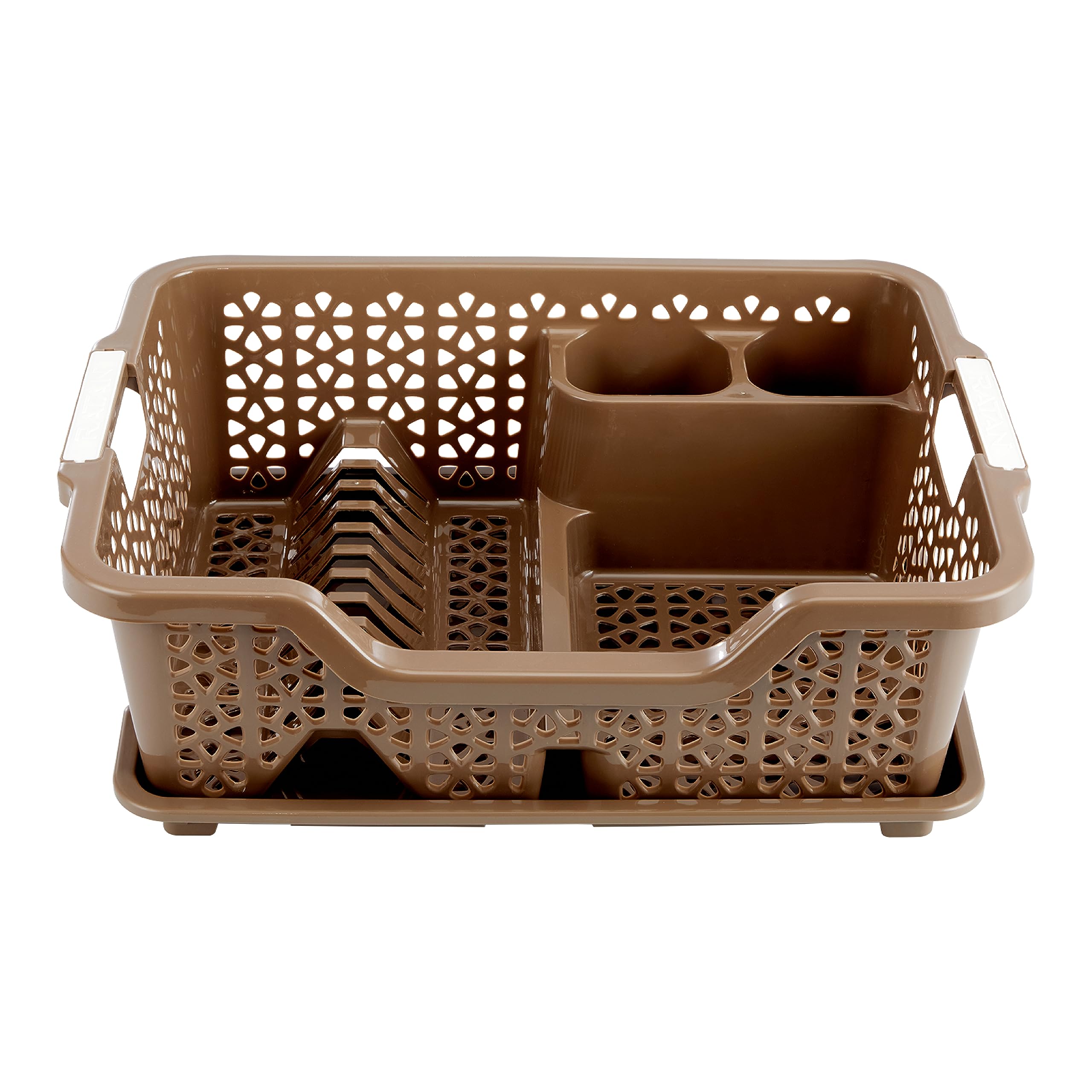 KOLORR Florina Extra Large Dish Rack with Drainer Tray - 22 x 16 Inches Jumbo Kitchen Sink Organizer | Brown Countertop Drying Rack for Utensils, Plates & Cups | Perfect for Small Kitchens & Apartments