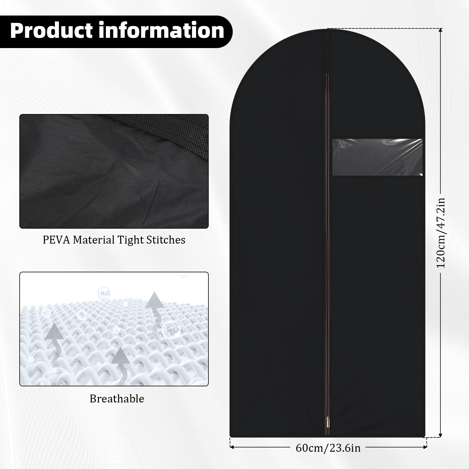 Black PEVA Lightweight Garment Bag for Hanging Clothes - Breathable Wardrobe Cover for Dance Costumes, Wedding Gowns & Winter Coats - Perfect for Shirts, Jackets & Closet Storage (24 x 47 Inches) - Ideal for Travel, Dry Cleaning & Seasonal Clothing Protection