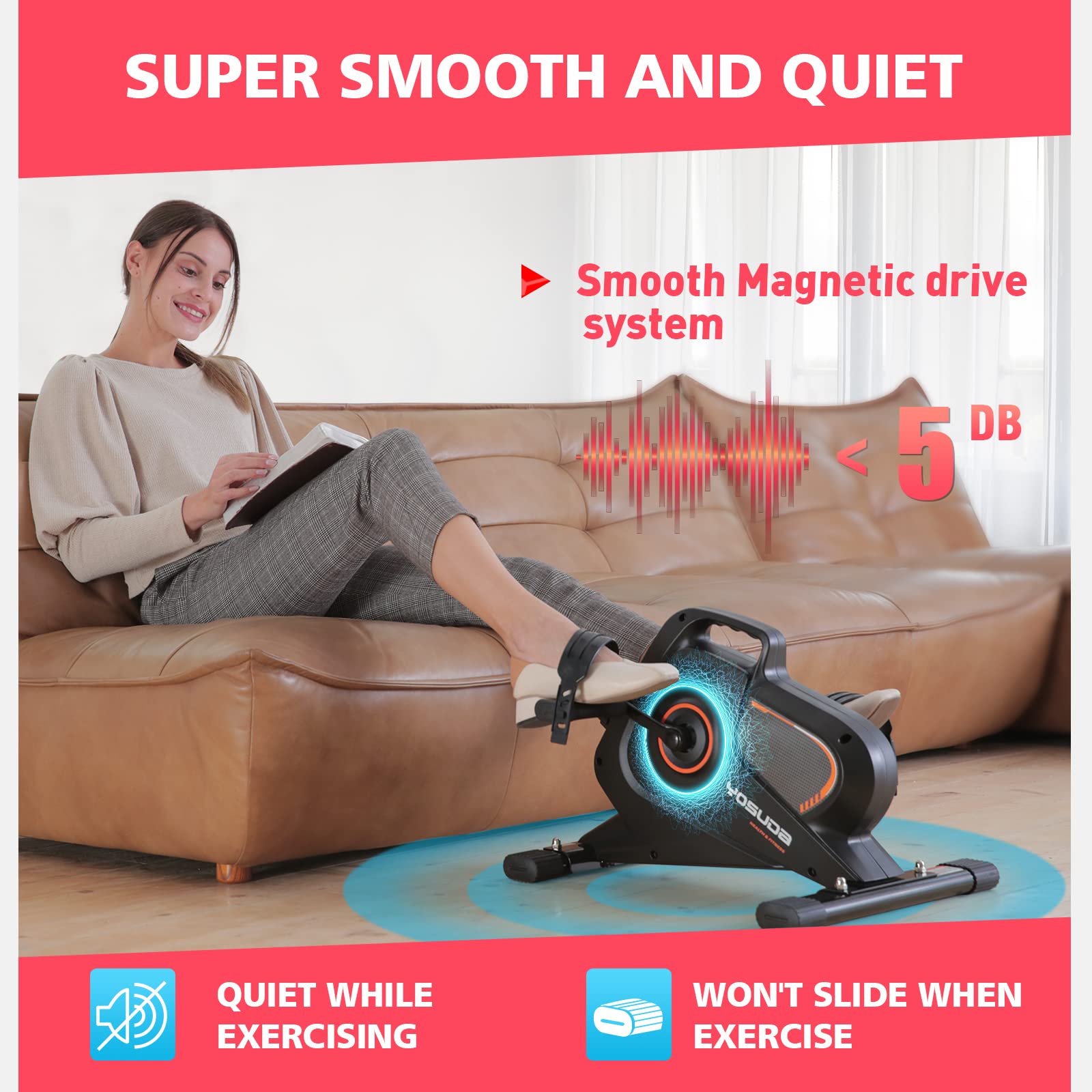 YOSUDA Magnetic Under Desk Bike Pedal Exerciser - Mini Exercise Bike for Arm & Leg Workouts, Compact Desk Pedal Bike for Home & Office Use - Stay Active While Working or Watching TV