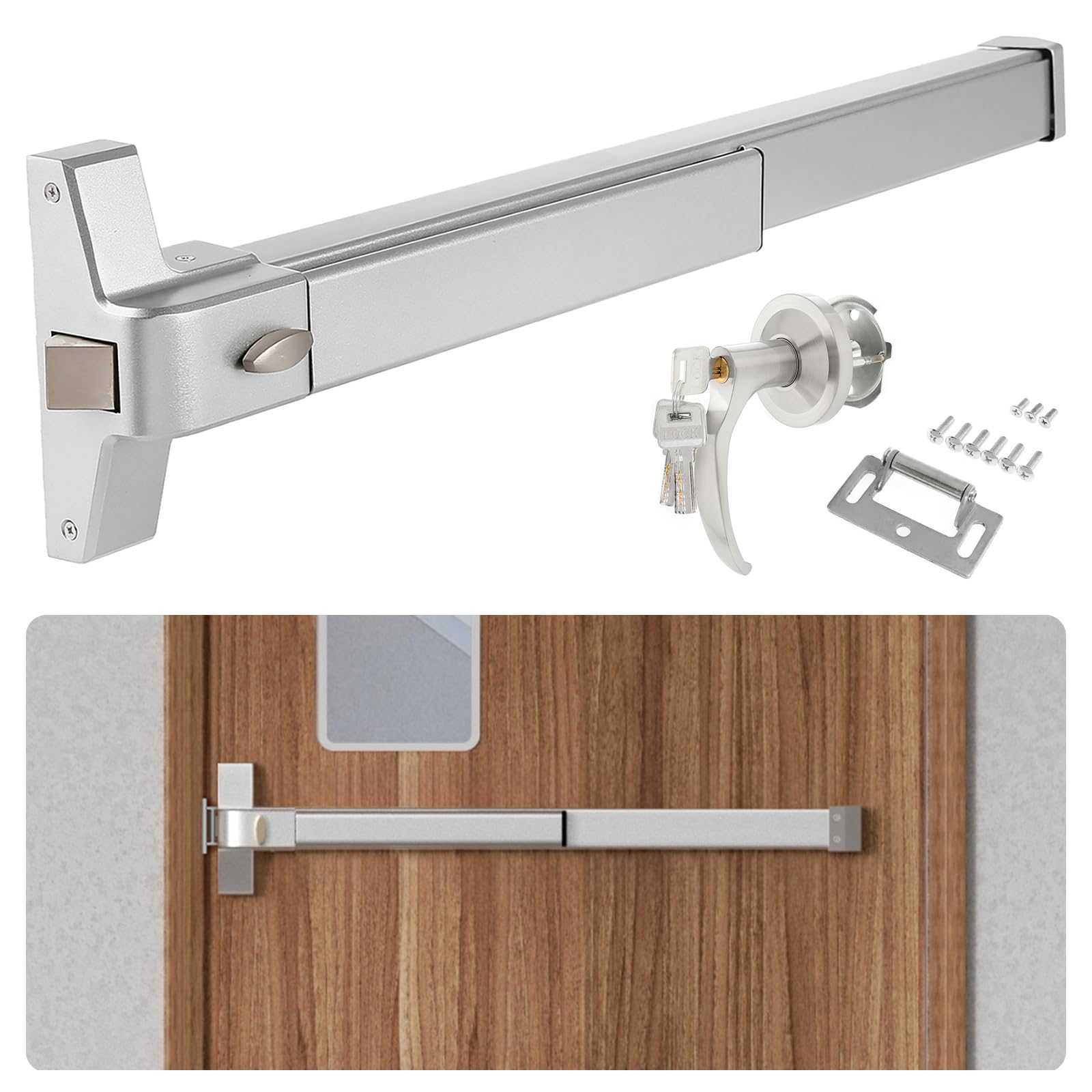 BEAMNOVA Commercial Door Push Bar Panic Exit Device with Exterior Lever Lock, Key Roller, Strike Plate & End Cap - Universal Emergency Hardware for 27.5