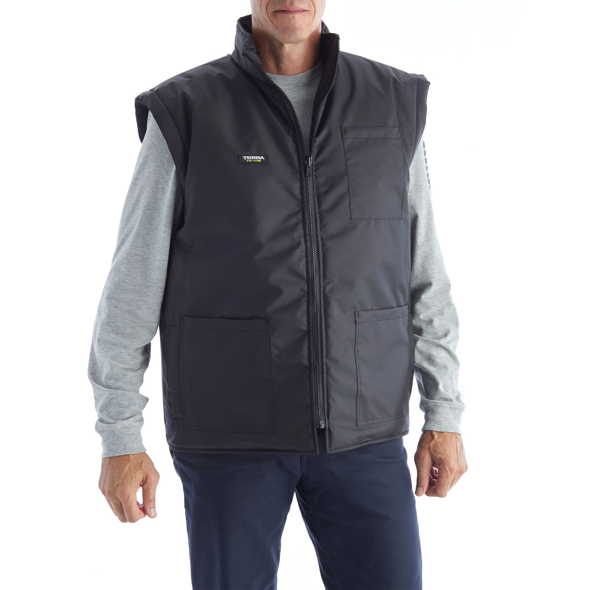 Terra Hi-Vis 7-in-1 Winter Work Jacket with Reflective Strips - Heavy Duty Cold Weather Safety Jacket for Construction & Outdoor Work - Black (Model 116501) | Ideal for Snow Removal, Road Work & Emergency Services