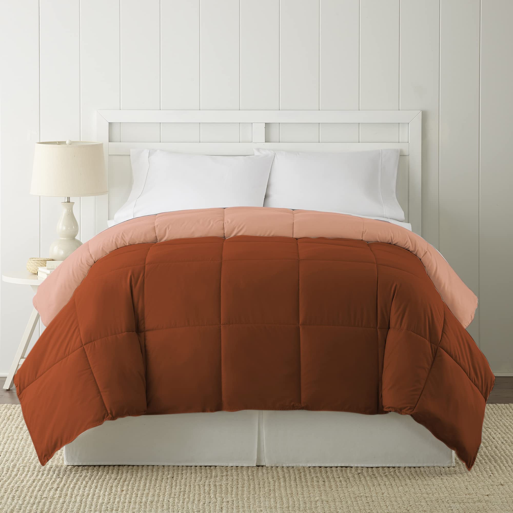 Modern Threads Down Alternative Microfiber Quilted Reversible Comforter & Duvet Insert - Soft, Hypoallergenic, All-Season Bedding - Full/Queen Size in Rust/Clay - Perfect for Cozy Nights, Guest Rooms & Dorm Essentials