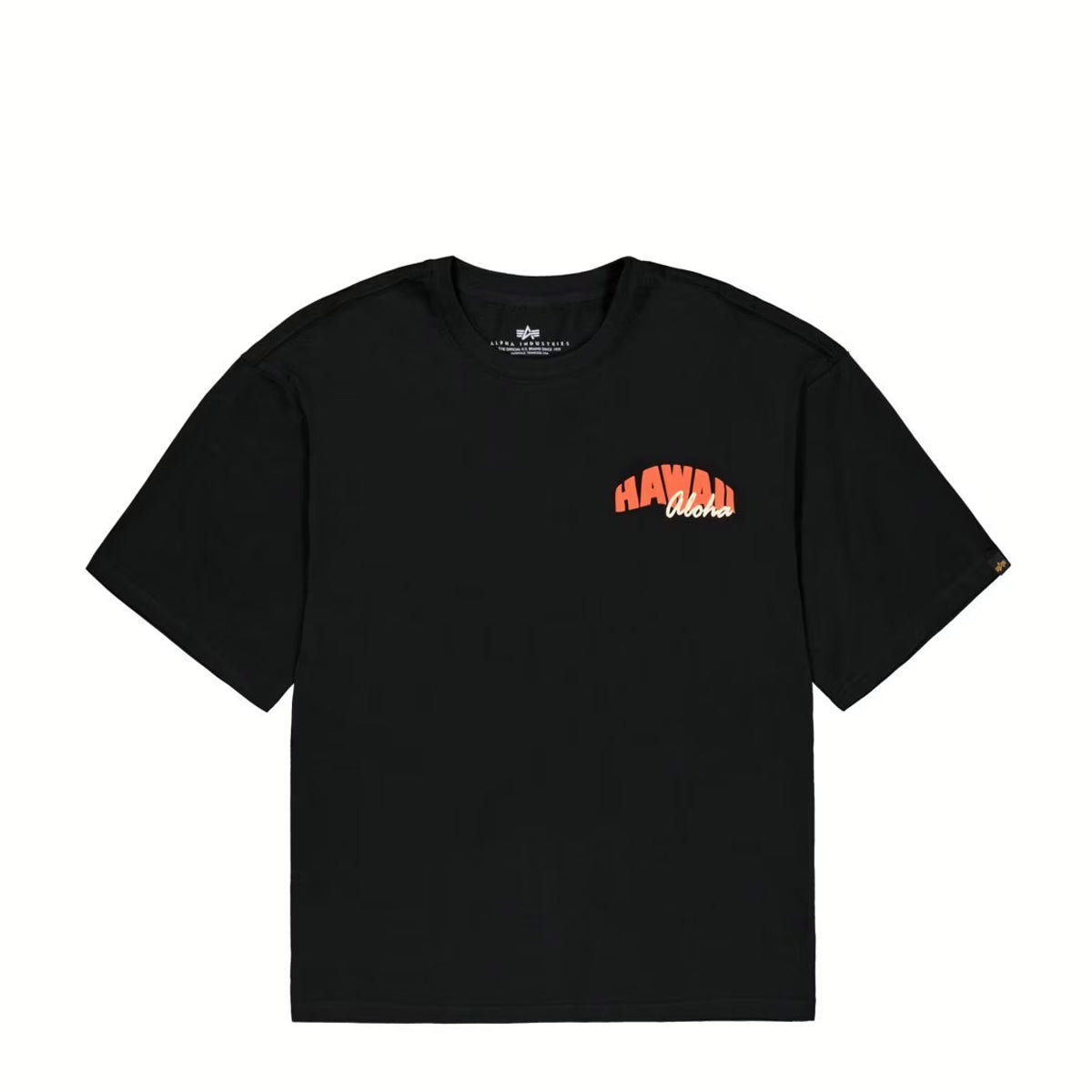 Alpha Industries Hawaii Aloha Back Print Black T-Shirt for Men - Casual Summer Beach Shirt - Perfect for Vacation, Surfing & Tropical Getaways