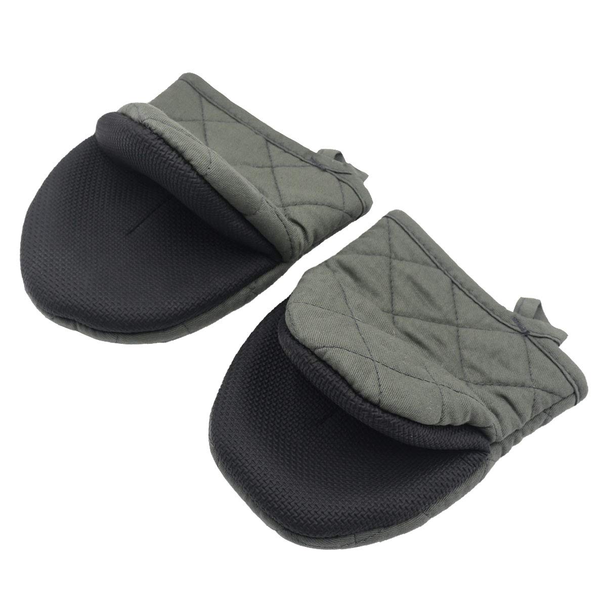Heat Resistant Neoprene Mini Oven Mitts (2-Pack) - 500°F Protection with Non-Slip Grip & Hanging Loop - Perfect for Baking, Cooking, Grilling & Handling Hot Pots/Pans (Greyish-Green)