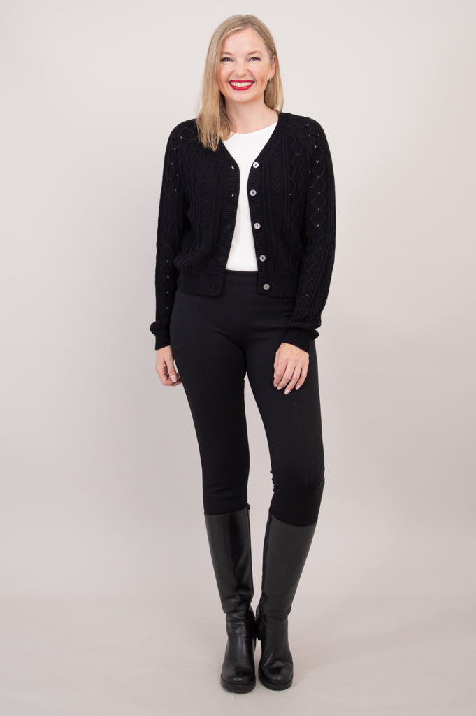 Bena Women's Cotton Cardigan Sweater - Soft & Comfortable Black Open Front Knit Top for Casual Wear & Layering