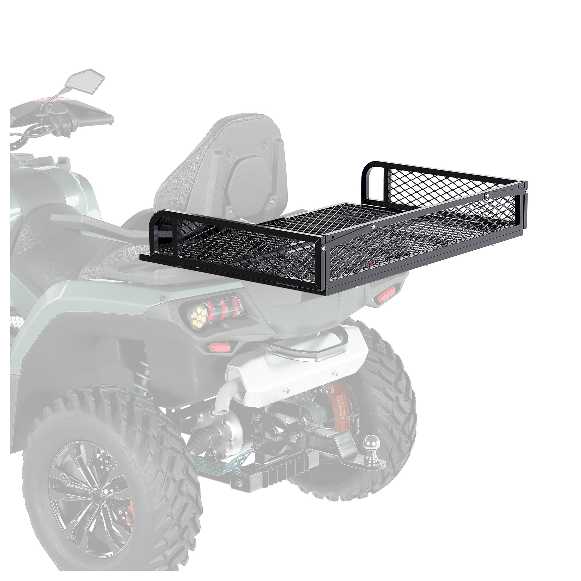 ECOTRIC Universal ATV UTV Rear Cargo Basket - Heavy Duty Black Steel Mesh Storage Rack for Hunting, Camping & Outdoor Adventures