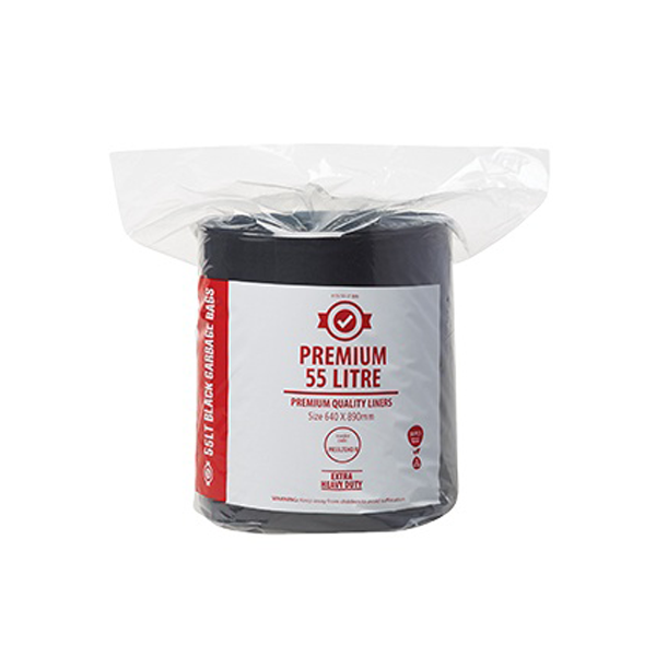 Premium Extra Heavy Duty 55Lt Black Trash Bags on a Roll - Durable Garbage Bags for Kitchen, Office & Outdoor Use