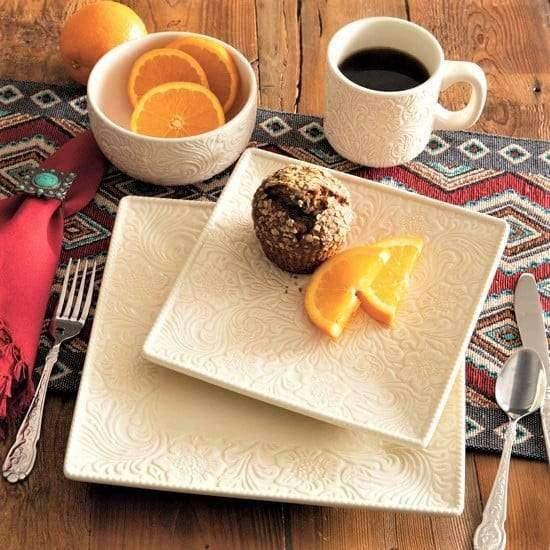 Elegant Cream Floral Embossed Dinnerware Set - Porcelain Plates, Bowls & Cups for Wedding, Party & Home Decor - Perfect for Romantic Dinners & Special Occasions