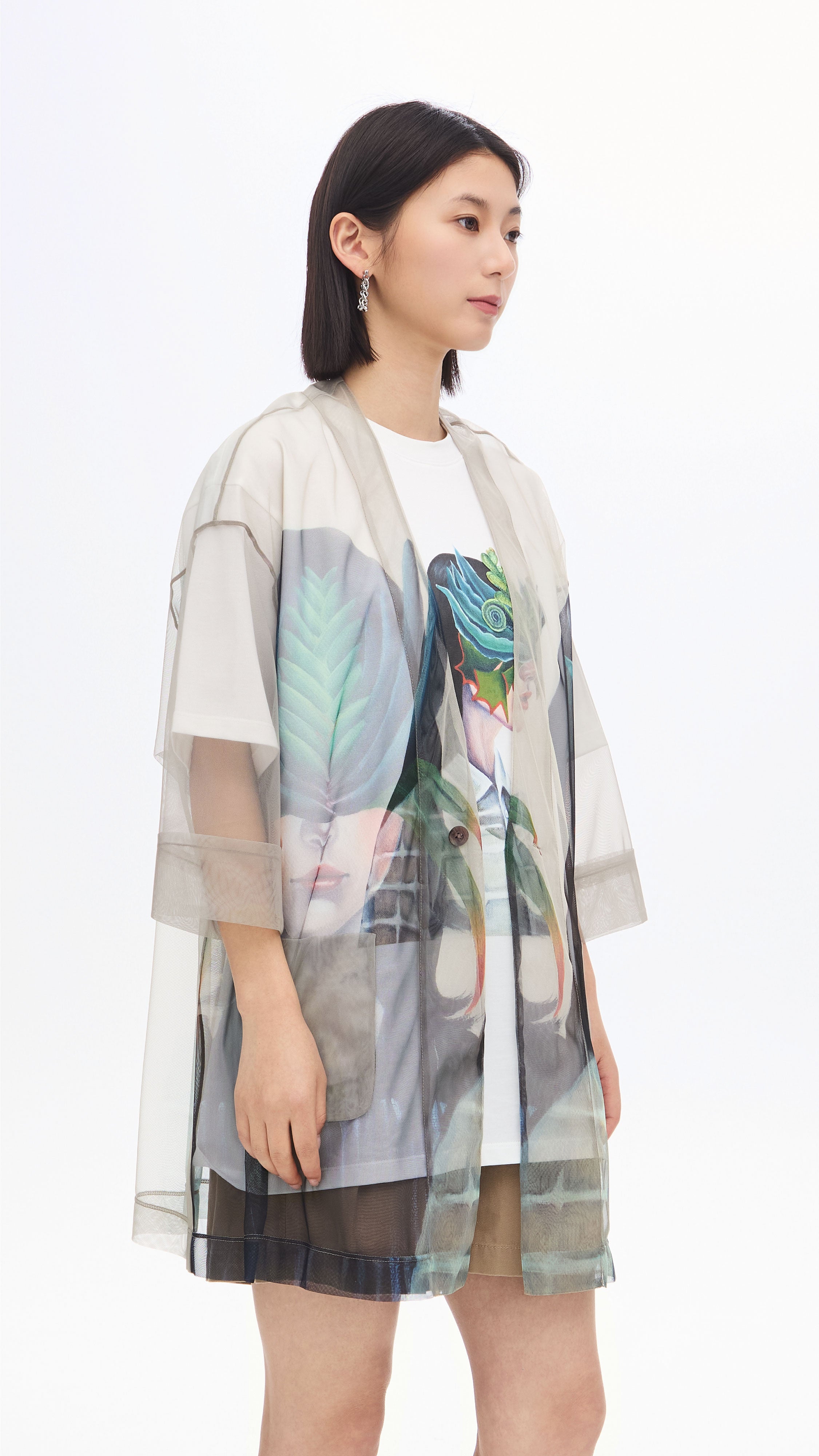 Mariko Enomoto Japanese Floral Printed Mesh Kimono Coat - Lightweight Open Front Cover Up for Women, Beachwear, Summer Fashion, Boho Outfits & Festival Style