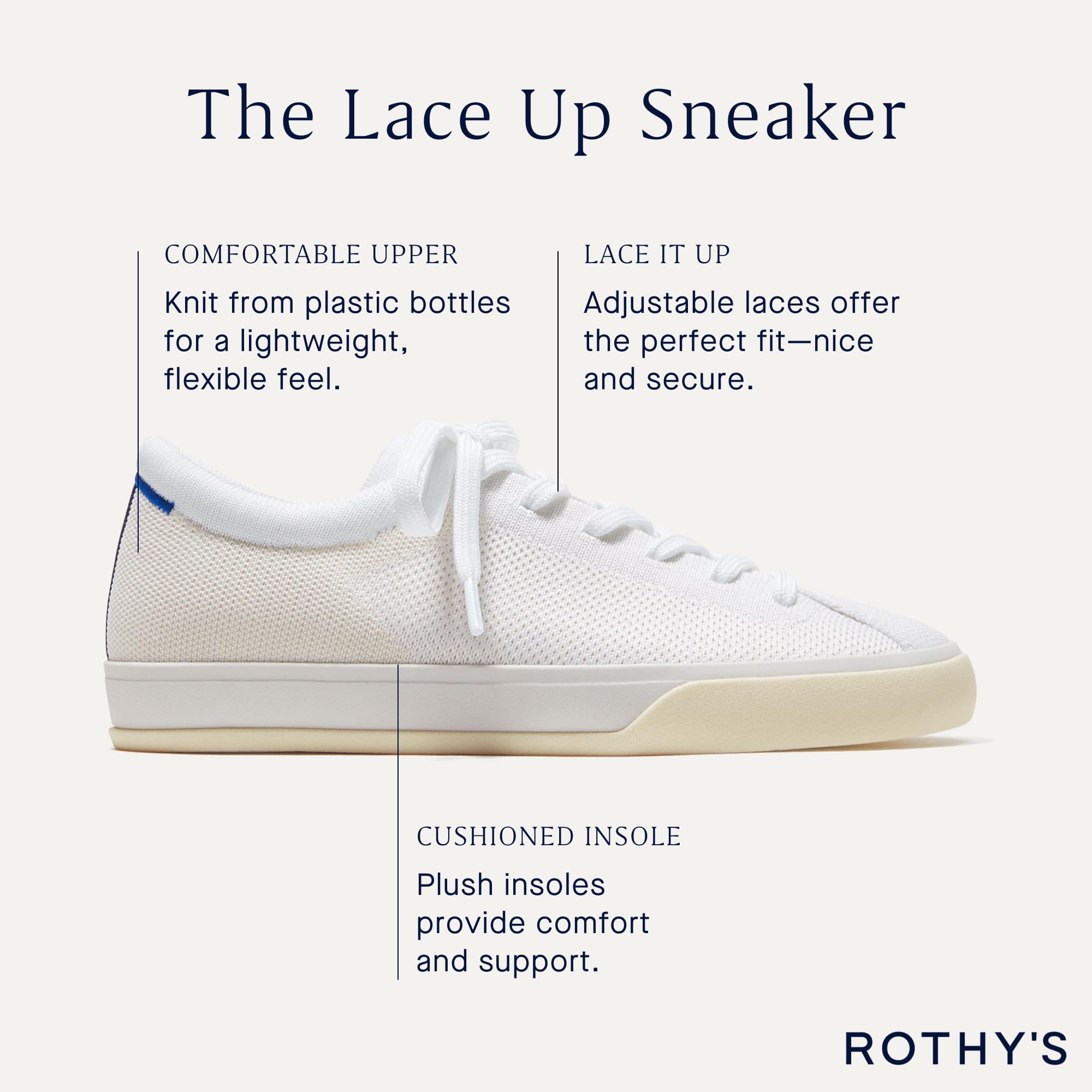 Rothy's Women's Lace-Up Sneakers - Eco-Friendly Casual Fashion Shoes Made from Recycled Plastic Bottles | Machine Washable & Comfortable for Walking, Work & Everyday Wear