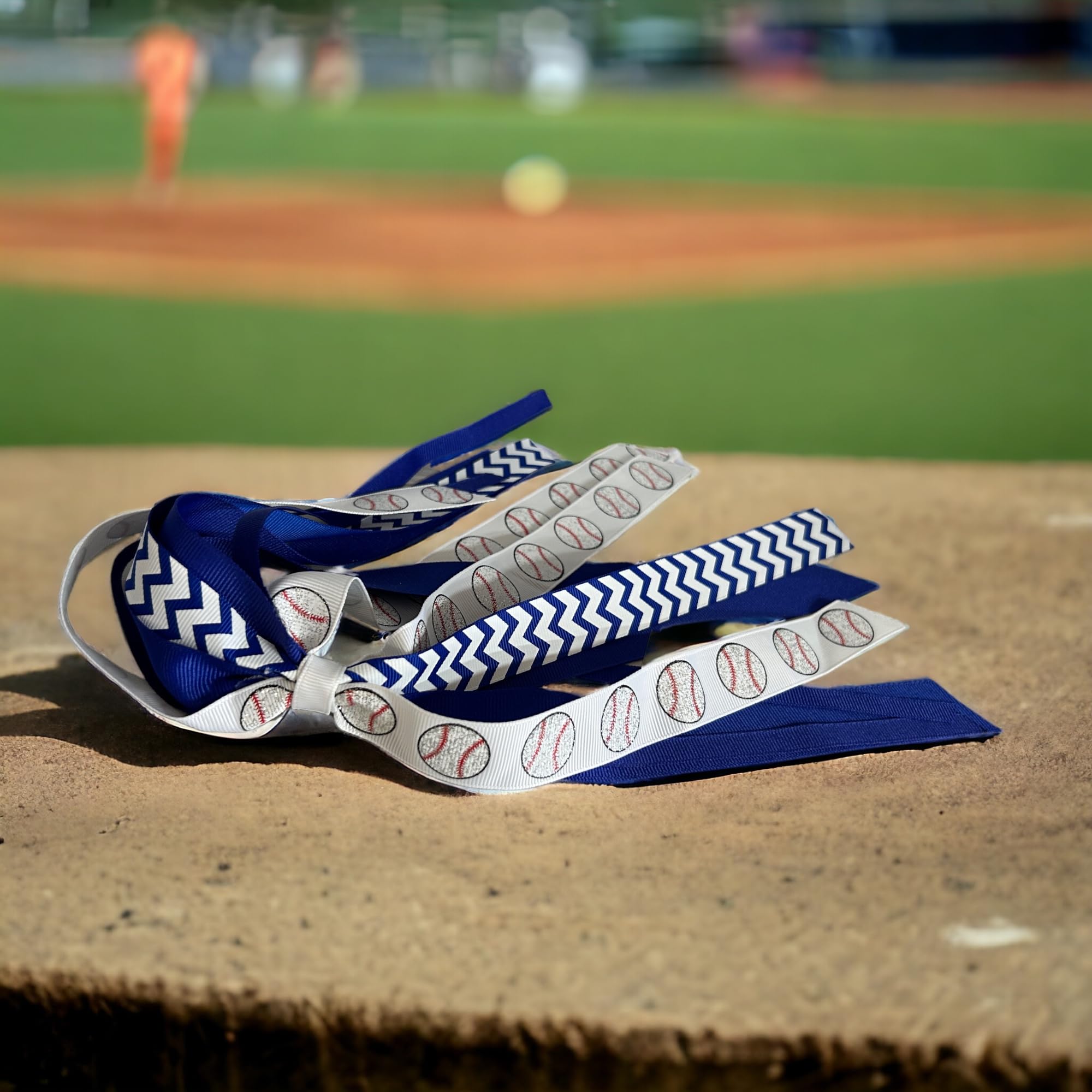 Custom Color Volleyball Hair Ponytail Streamers - Blue & Orange Team Spirit Accessories for Cheerleading, Sports Games & Fan Events