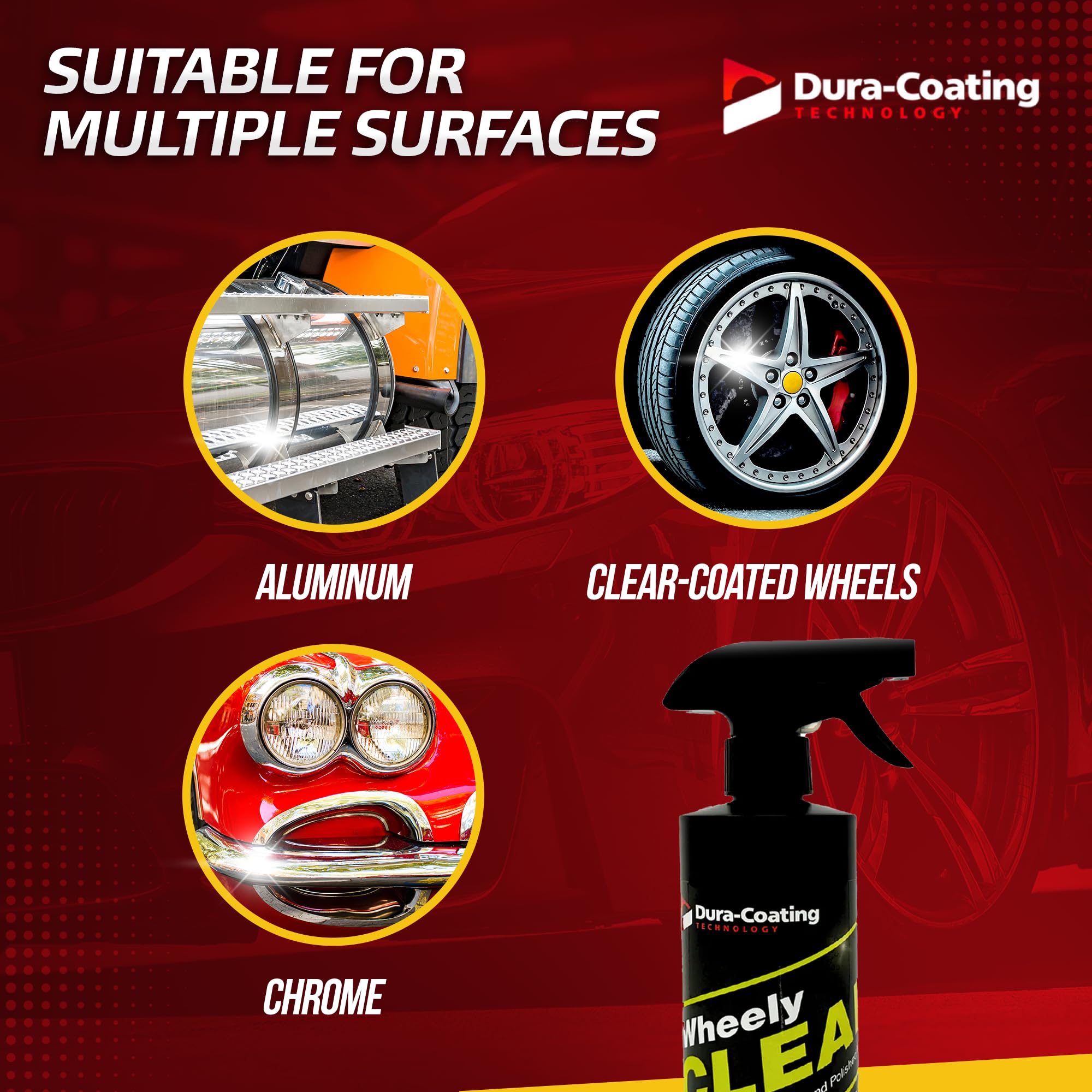 DURA-COATING TECHNOLOGY Wheely Clean Concentrate - Professional Chrome, Clear-Coated & Aluminum Wheel Cleaner with Tire Shine - 1 oz Car Care Solution - Perfect for Detailing, Auto Shops & DIY Car Enthusiasts