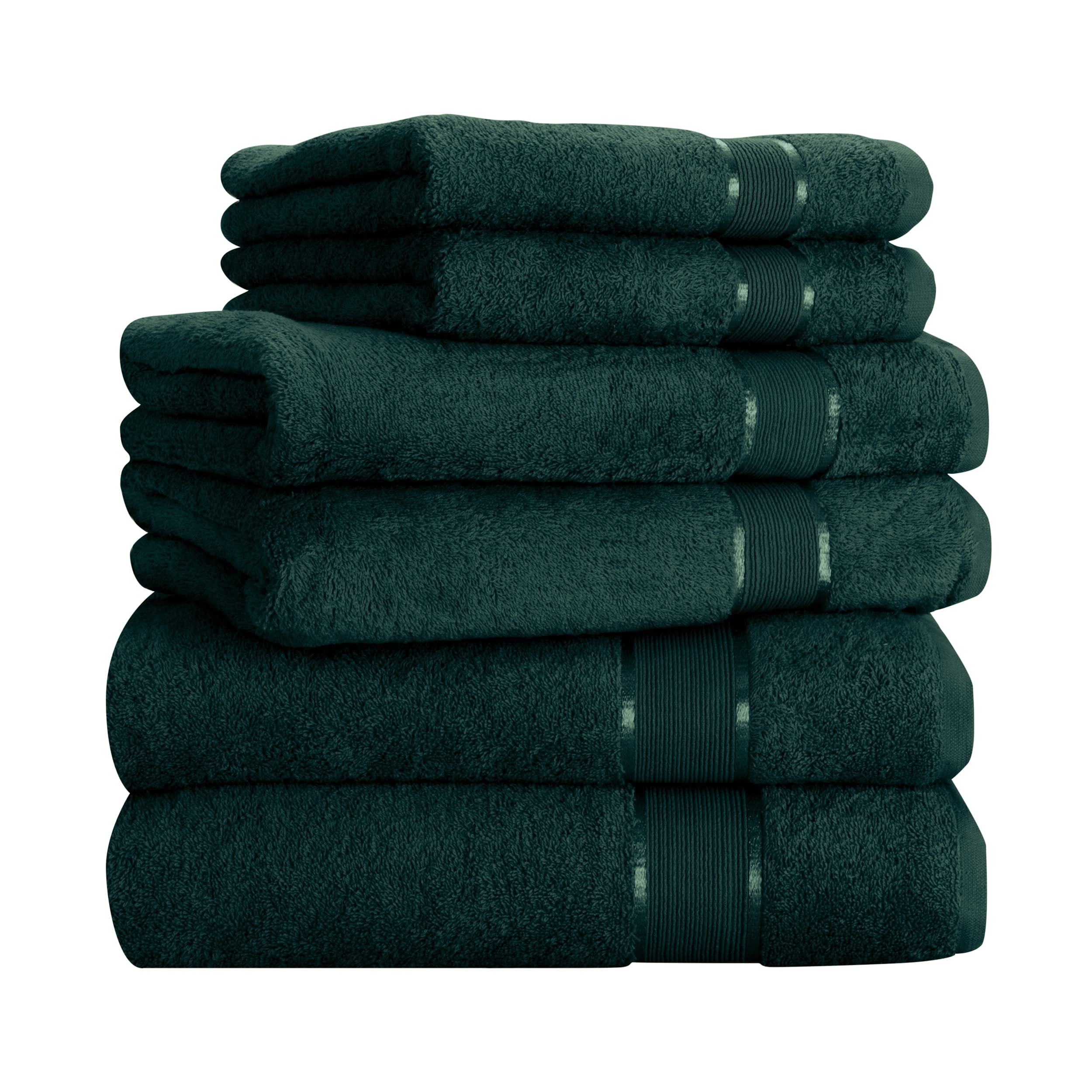 Mixibaby 6-Piece Cotton Towel Set - 2 Bath Towels & 4 Hand Towels, 100% Premium Terry Cotton, Dark Green, 50x100cm - Soft & Absorbent for Baby Bath, Nursery, and Gentle Skin Care