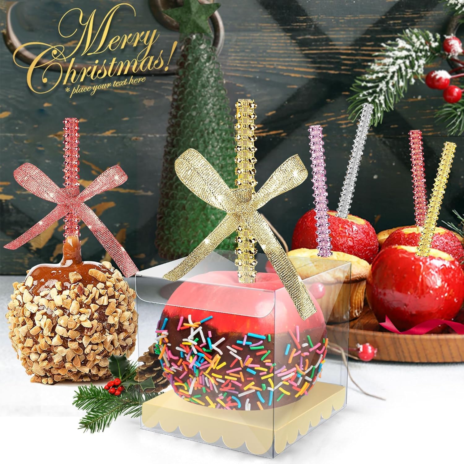 32 PCS Bling Candy Apple Bamboo Sticks - Caramel Apple Wooden Skewers with Rhinestone Diamond Mesh Wrap for Fruit Treats, Dessert Table Decor - Perfect for Tea Party, Birthday, Wedding & Christmas (Purple)