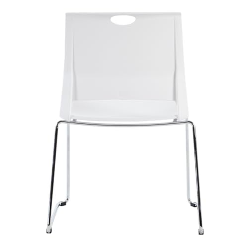 Stackable Plastic Chairs Set of 4 - White Reception Chairs with Durable Plastic Shell Seat for Conference Room, Dining Room, Waiting Area & Classroom - Perfect for Office, School, Restaurant and Event Seating