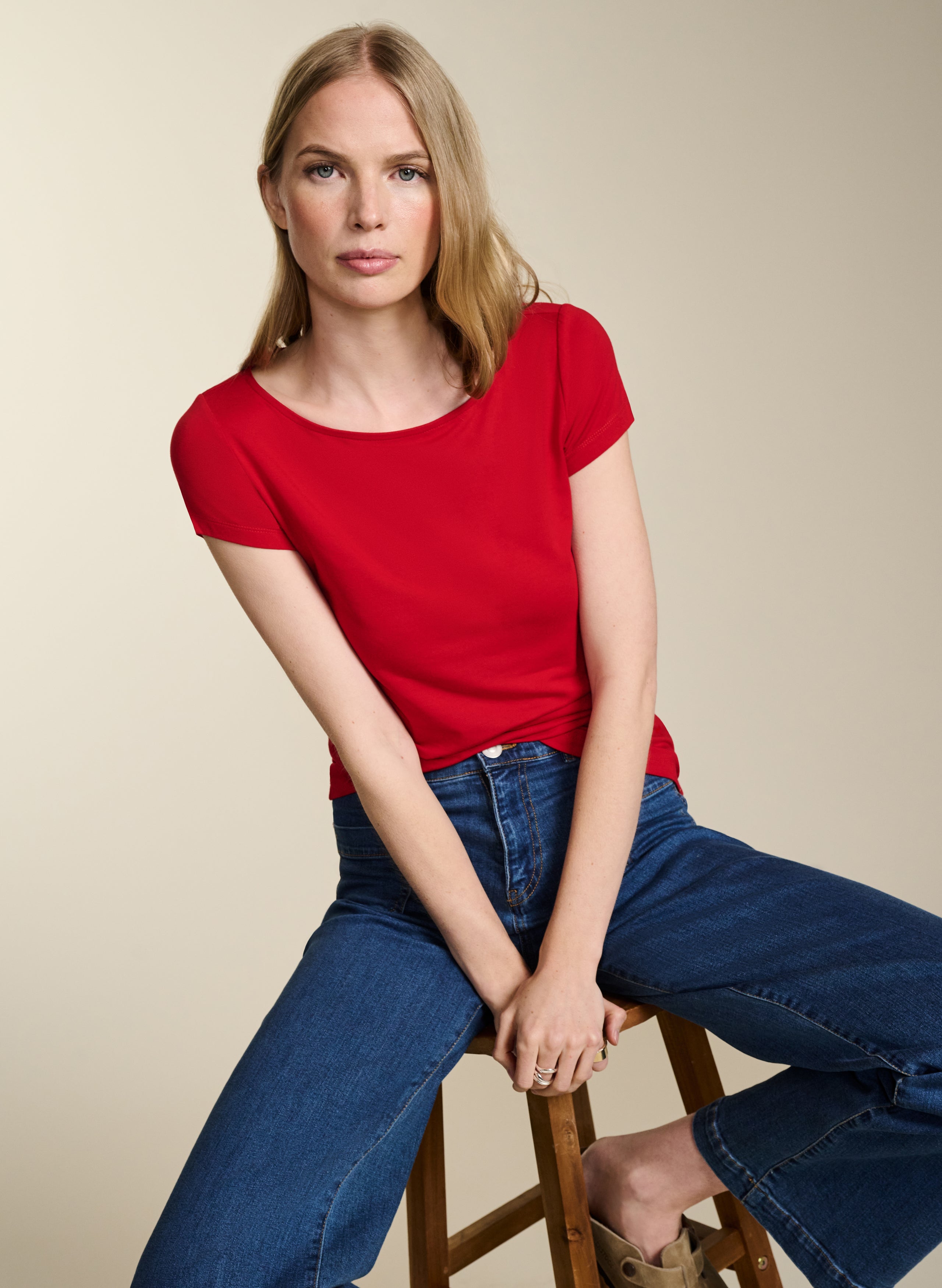 Kylie Top with Lenzing Ecovero™ Fabric in Crimson Red | Sustainable Women's Fashion for Casual Wear & Date Nights