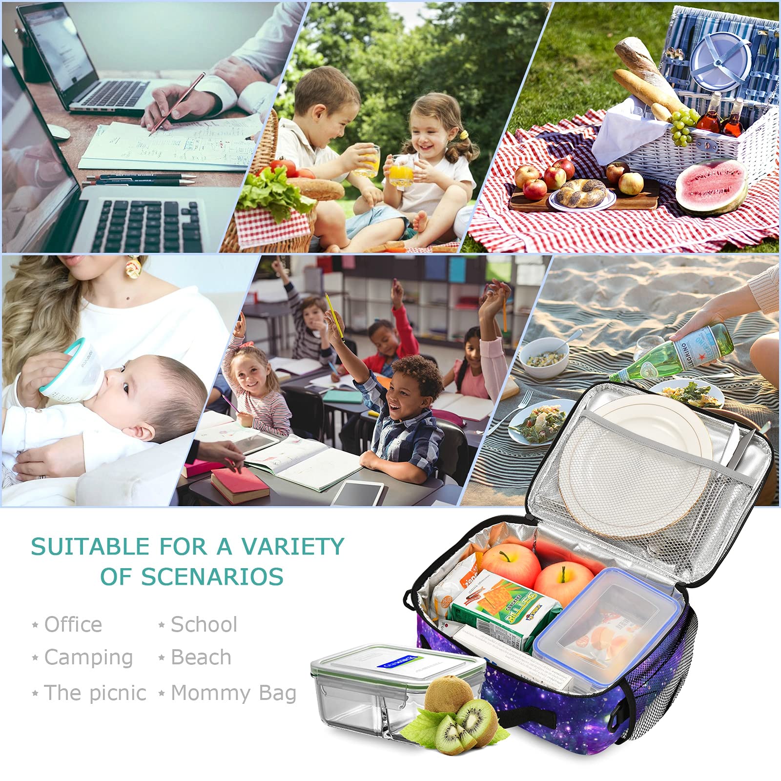 Galactic Universe Tie Dye Insulated Lunch Box for Women & Girls - Reusable Cooler Tote Bag for Work, School, Picnic & Outdoor Activities | Cute Shoulder Lunch Bag for Office, College & Beach Trips
