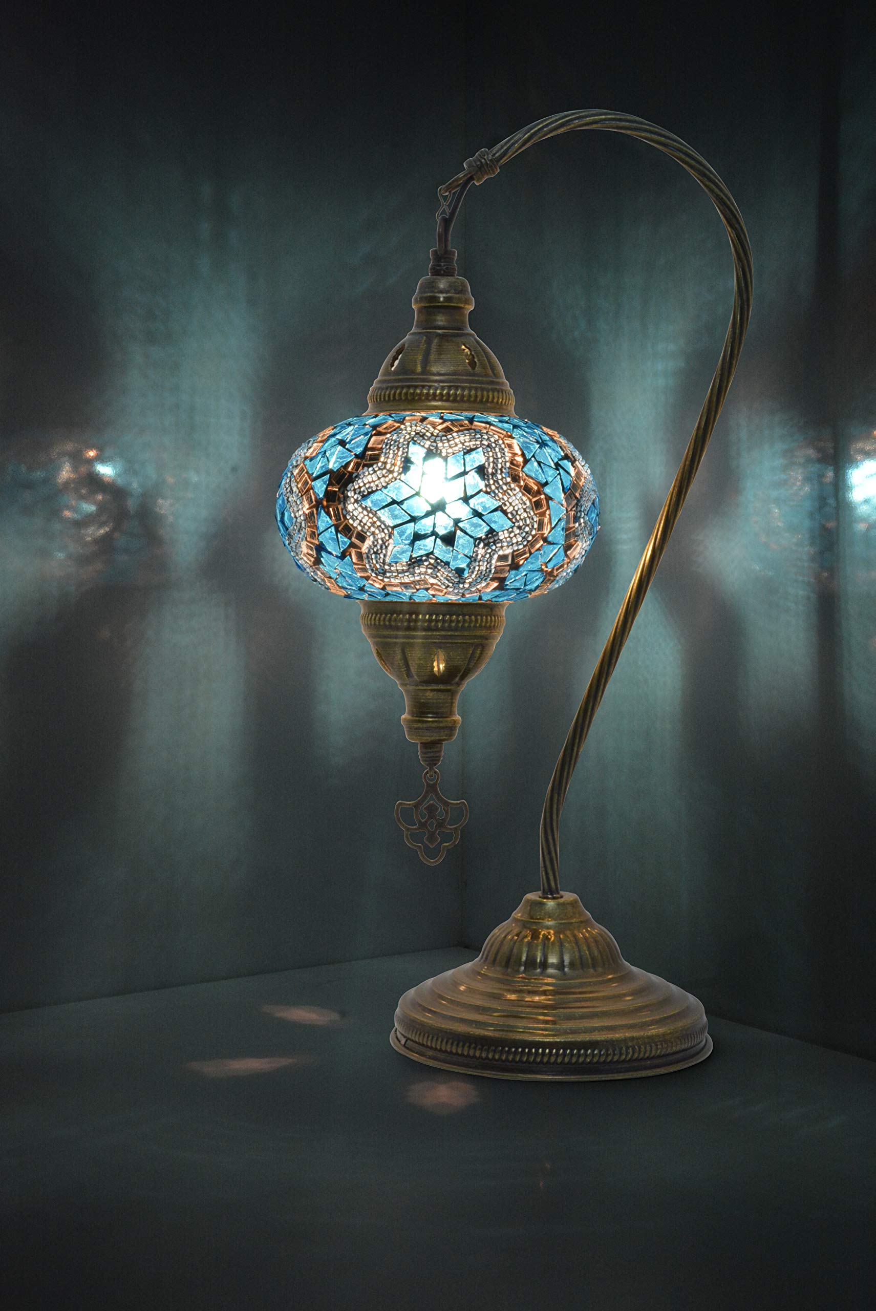 MOZAIST Turkish Mosaic Table Lamp - Swan Neck Moroccan Stained Glass Tiffany Lamp with US Plug & E12 Socket | Bohemian Vintage Home Decor for Bedroom, Living Room & Office Lighting