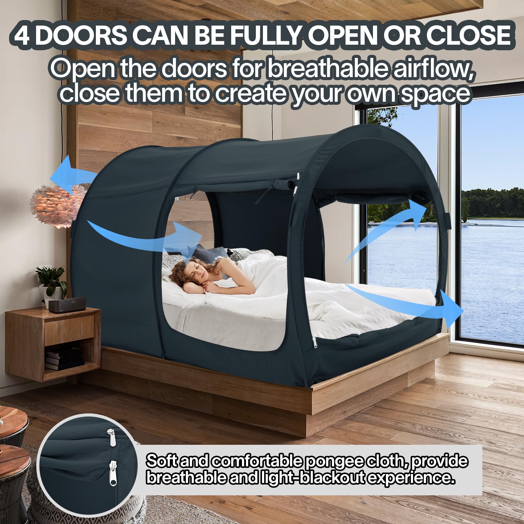 **Dream Tents Bed Canopy - Pop-Up Indoor Privacy Shelter for Kids & Adults - Warm, Breathable Twin Size Cabin Tent (Mattress Not Included) - Perfect for Bedrooms, Camping & Cozy Reading Nooks**