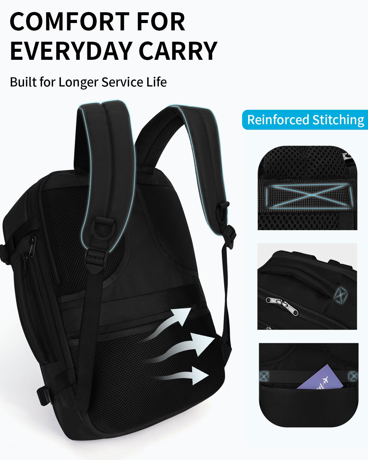 ECOHUB Expandable 30L Carry On Backpack - 17 Inch Water Resistant Laptop Backpack with 12 Pockets, Wet Pocket & USB Cable Slot | Airline Approved Personal Item (18x14x8) | Perfect for Business Travel, College Students & Daily Commute