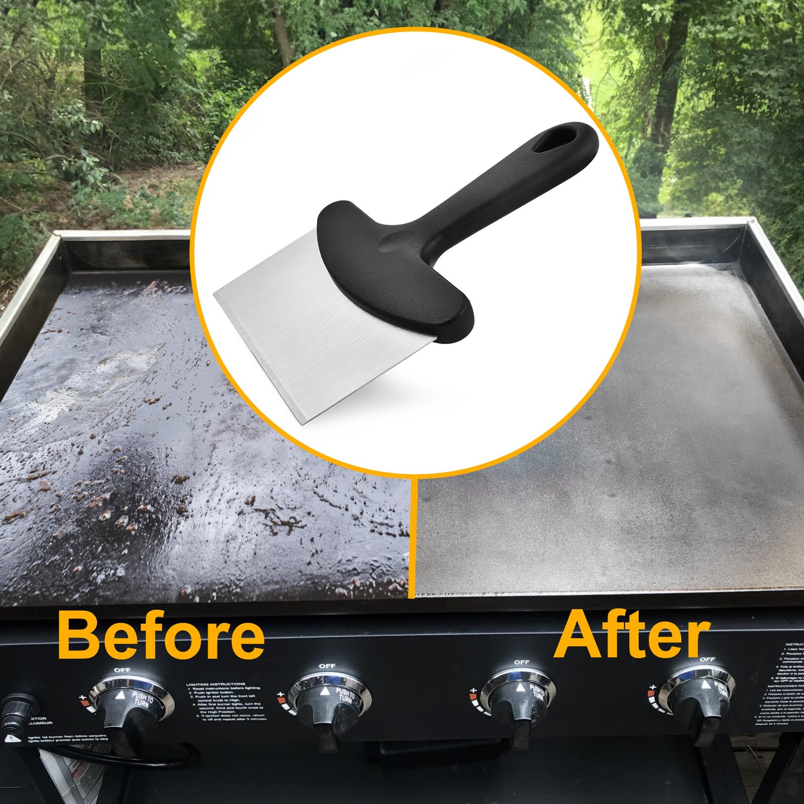 Heavy Duty Stainless Steel Grill Scraper for Blackstone Griddle - Professional BBQ Grill Cleaning Tool with Ergonomic Handle - Perfect for Outdoor Cooking, Camping & Backyard Grilling