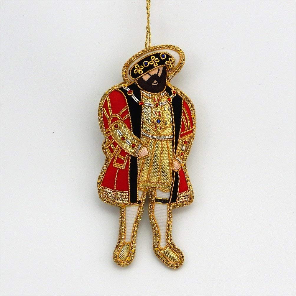 King Henry VIII Zardozi Embroidered Christmas Ornament - Royal Tudor Decor for Holiday Tree, Gift & Home Decoration