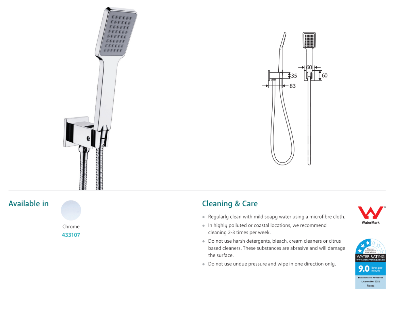 Fienza Koko Hand Shower Chrome - High Pressure Adjustable Shower Head with 6 Spray Modes for Bathroom, Spa & Relaxation