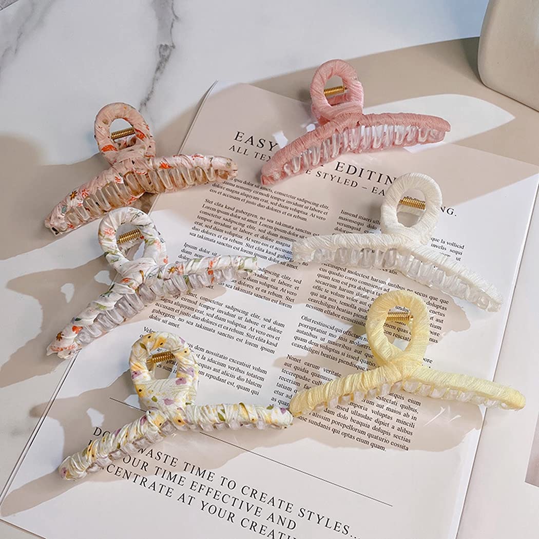 Lnrueg Hair Claw Clips 6PCS Set - Large Decorative Non-Slip Hair Barrettes for Women, Elegant Fabric Design for Casual & Formal Styles | Perfect for Work, Parties, and Everyday Use